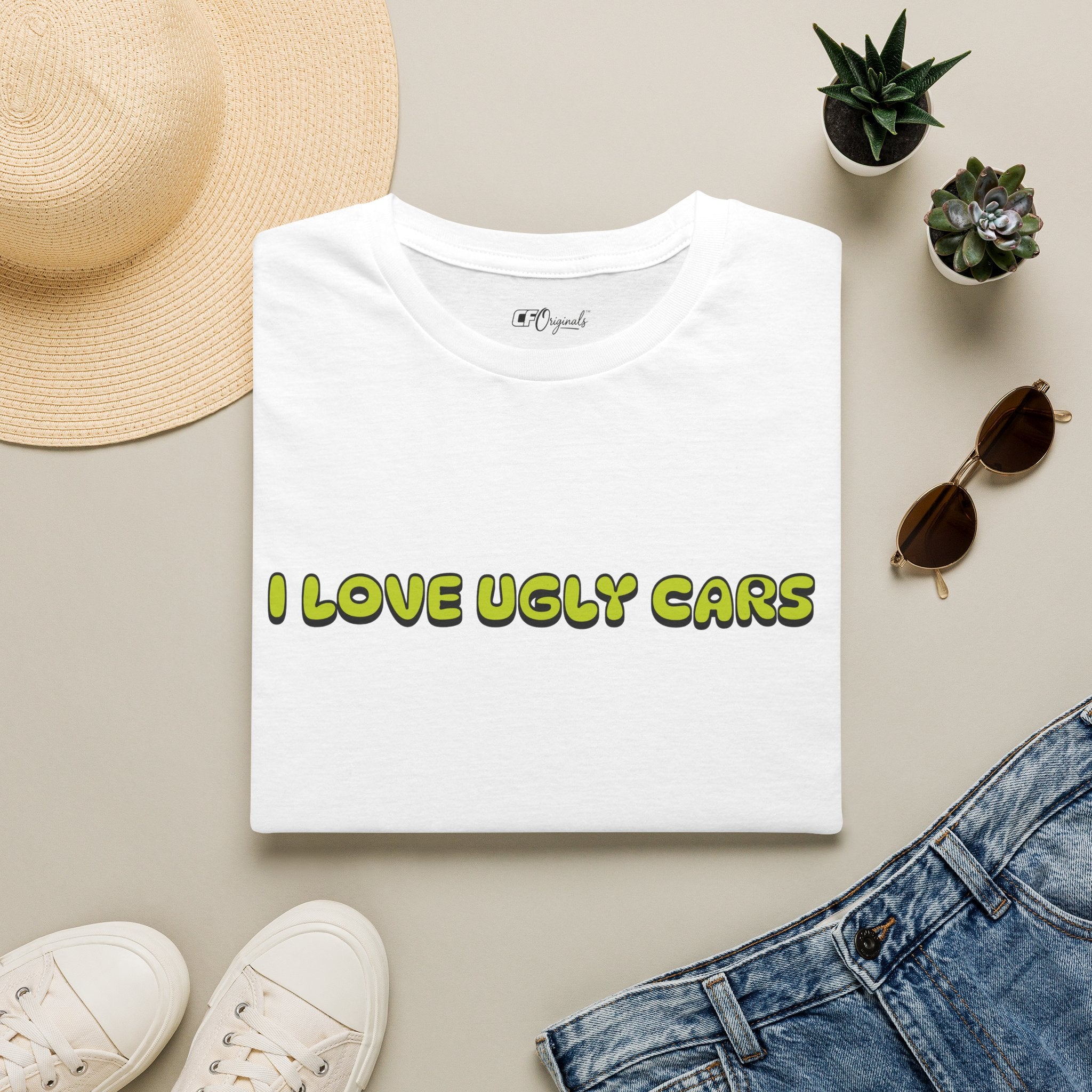 T-Shirt — "I Love Ugly Cars" Retro Green Graphic Tee