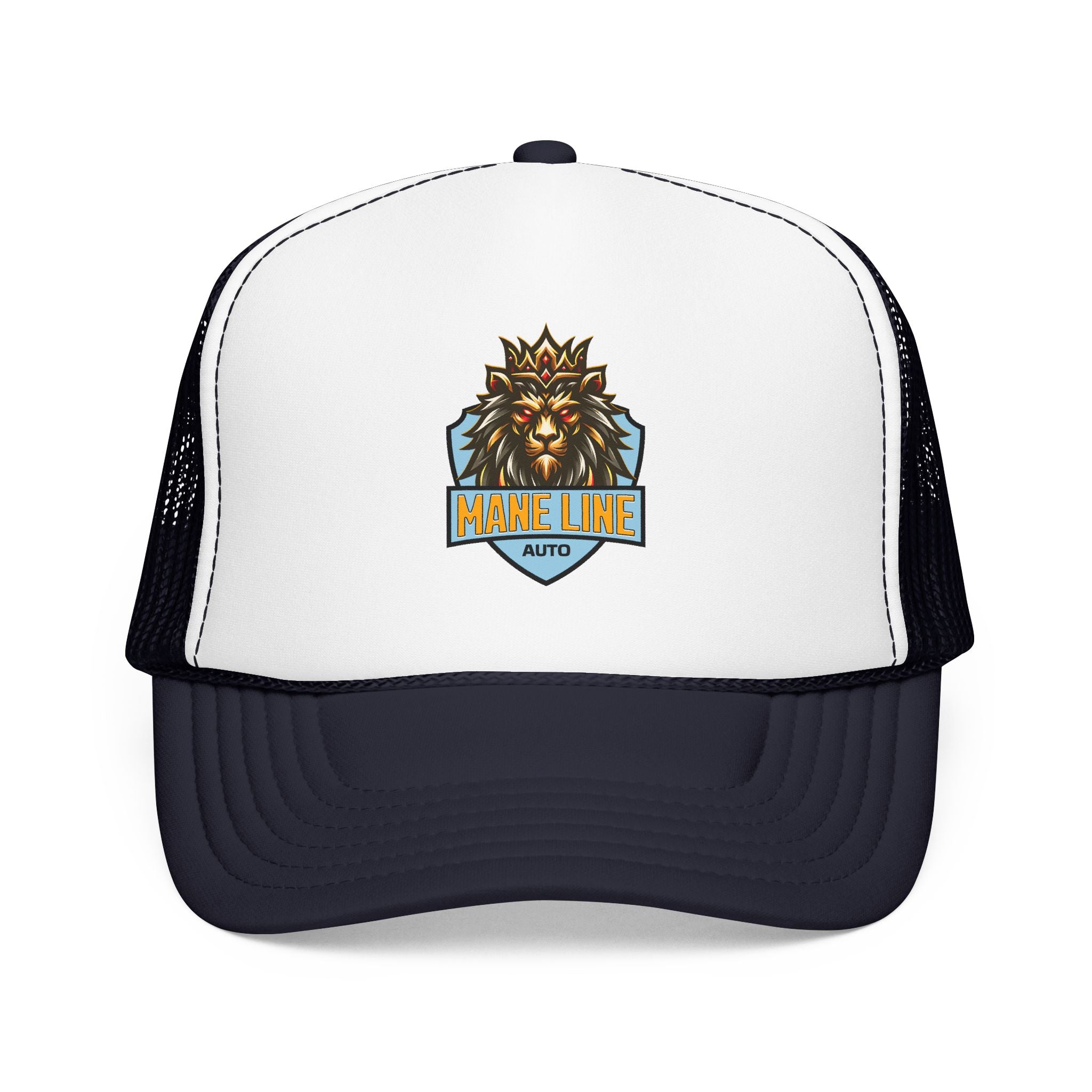 Logo Trucker Hat — 'Mane Line Auto' Foam Mesh Cap