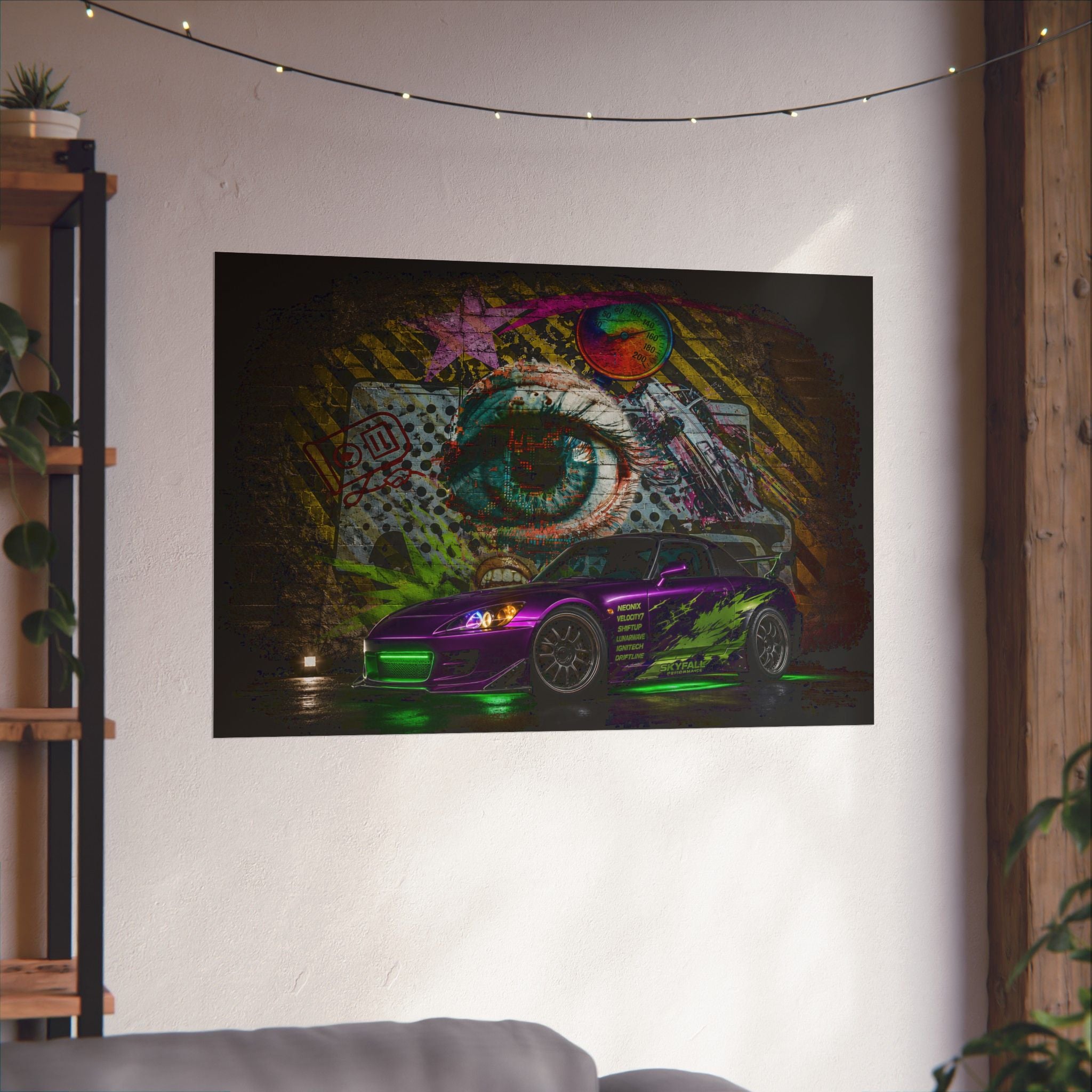 Graffiti Sports Car Matte Poster — Neon Drift Street Art Wall Print