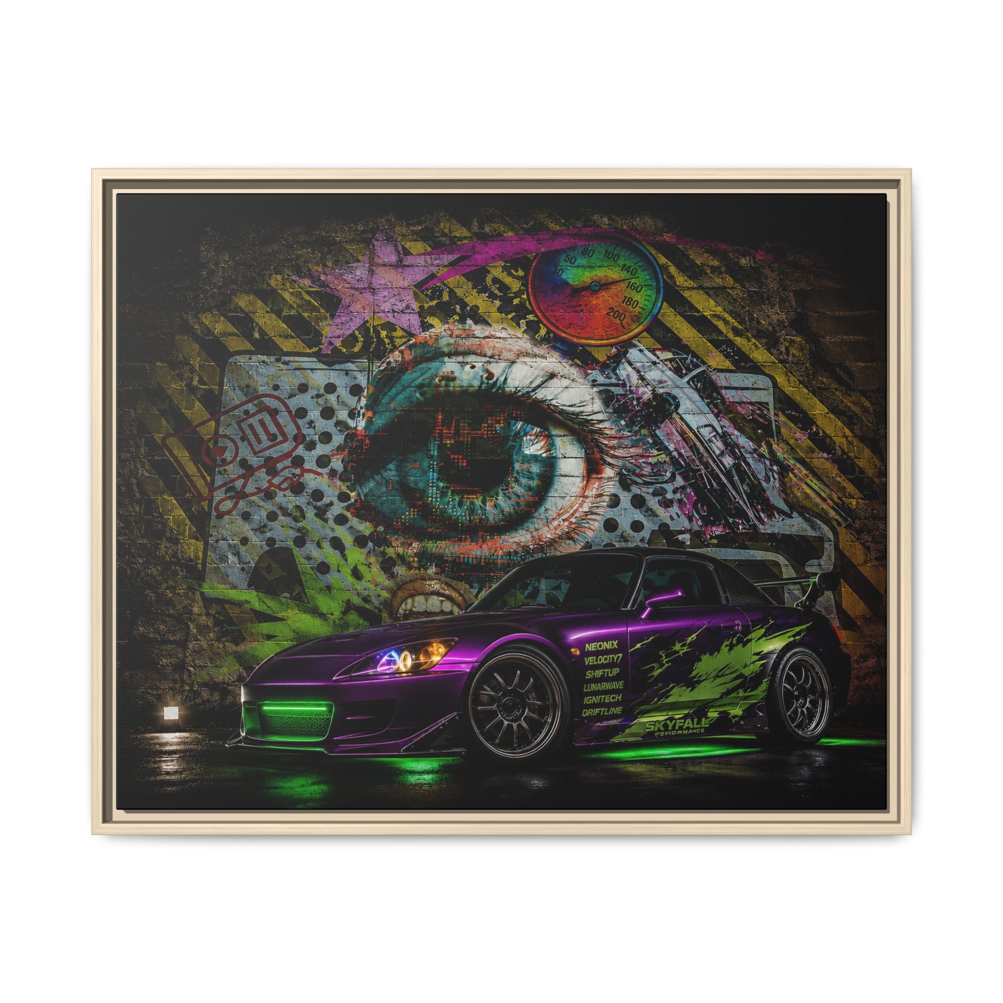 Graffiti Sports Car Matte Canvas - Framed Wall Art