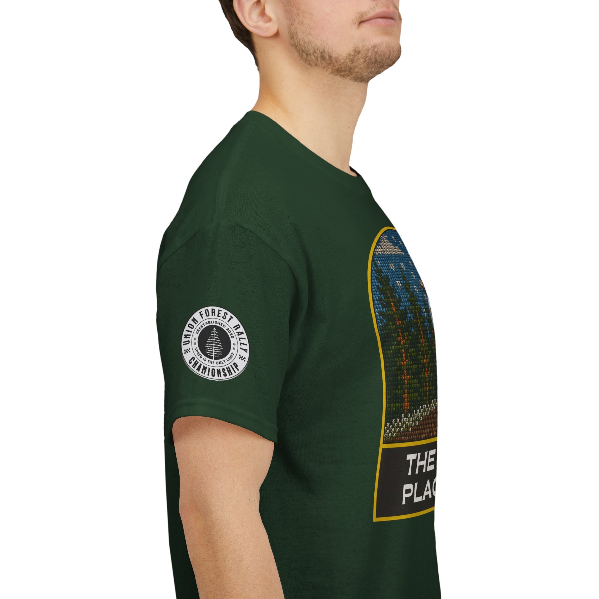 Forest Rally T‑Shirt – 'The Forest Is a Place of Magic' Cross-stitched Style Graphic