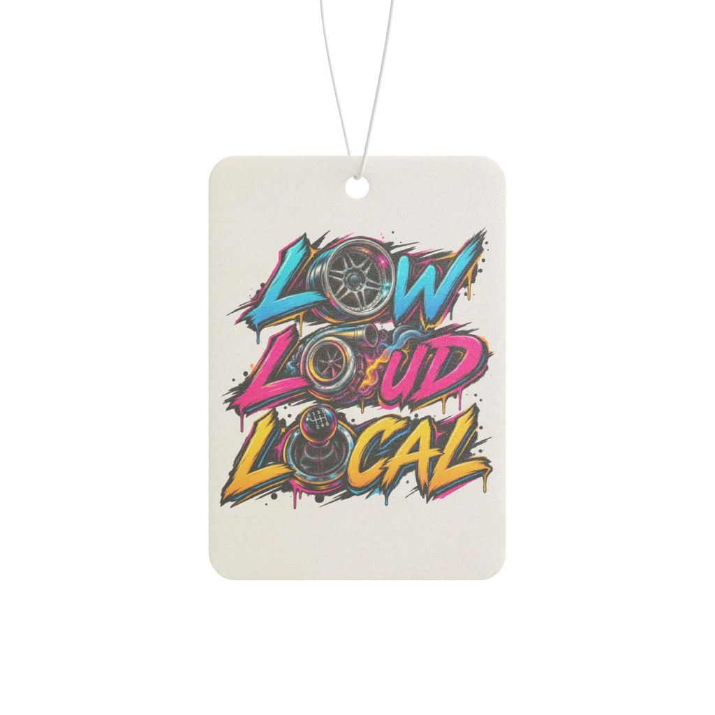 'Low Loud Local' Automotive Graffiti Air Freshener — Onyx Frost / New Car / Pine