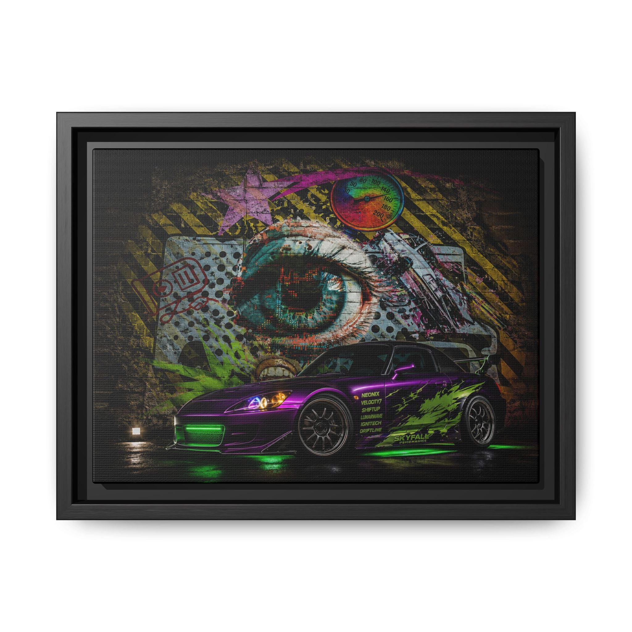 Graffiti Sports Car Matte Canvas - Framed Wall Art