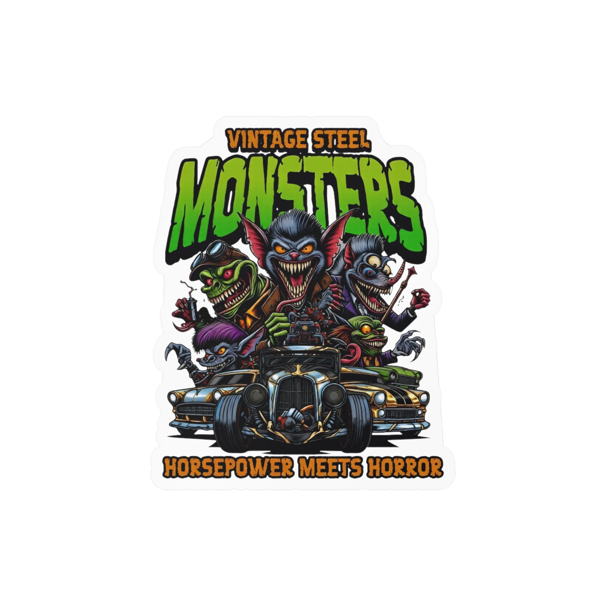 Vintage Steel Monsters Kiss-Cut Vinyl Decal — Horsepower Meets Horror Car Sticker