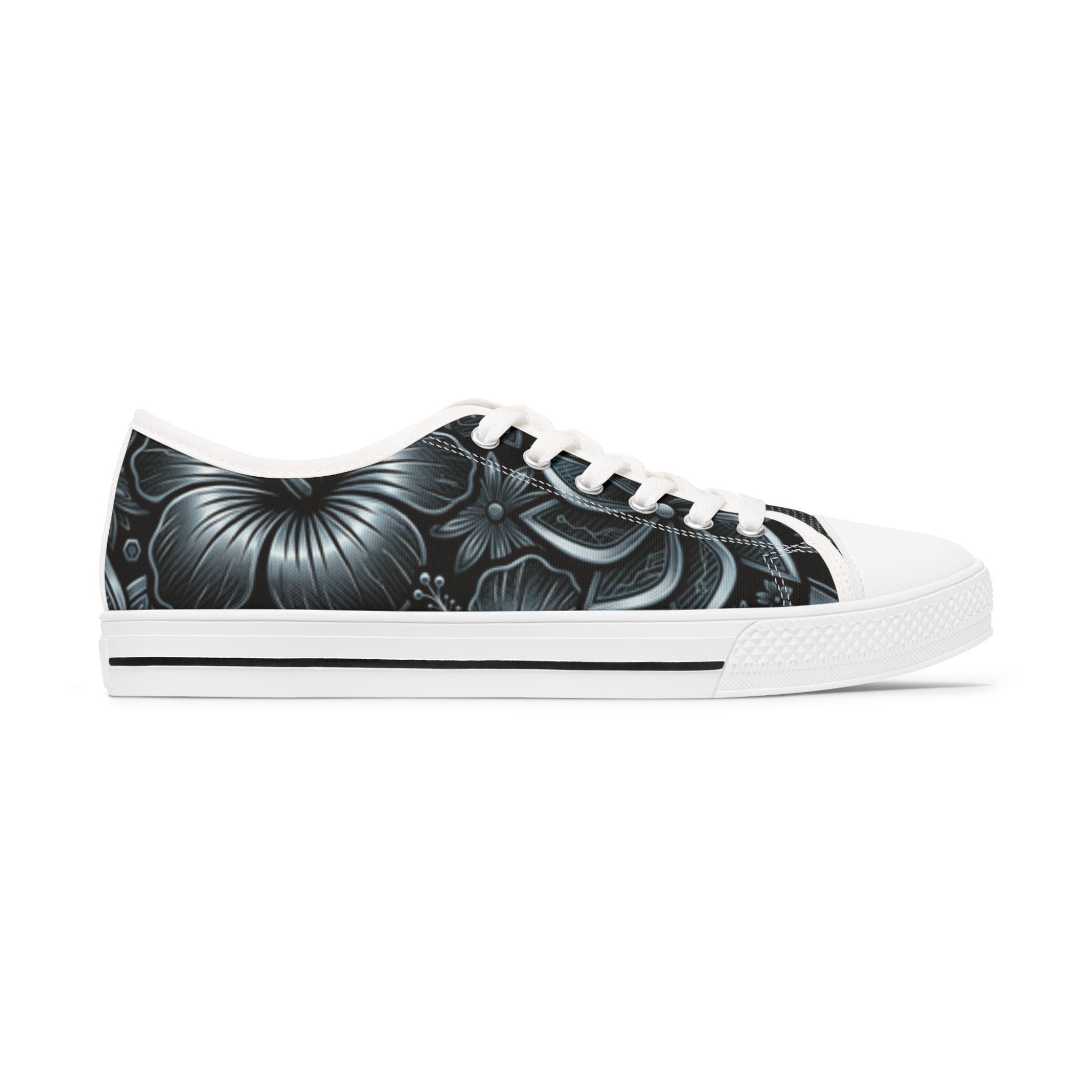 Floral Noir Low-Top Sneakers — Women's Black Floral Canvas Shoes
