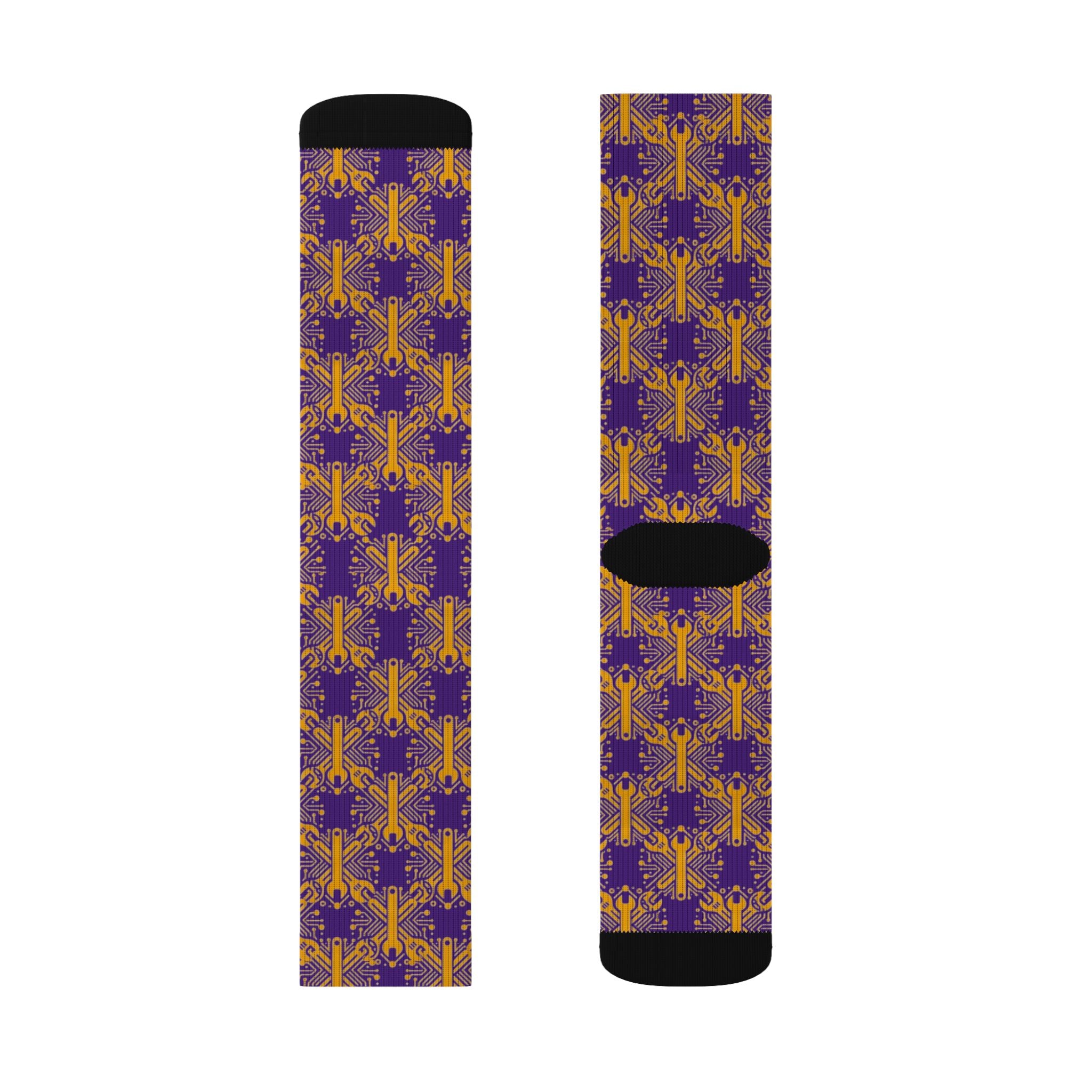 Purple and Gold Wrench Pattern — Crew Socks