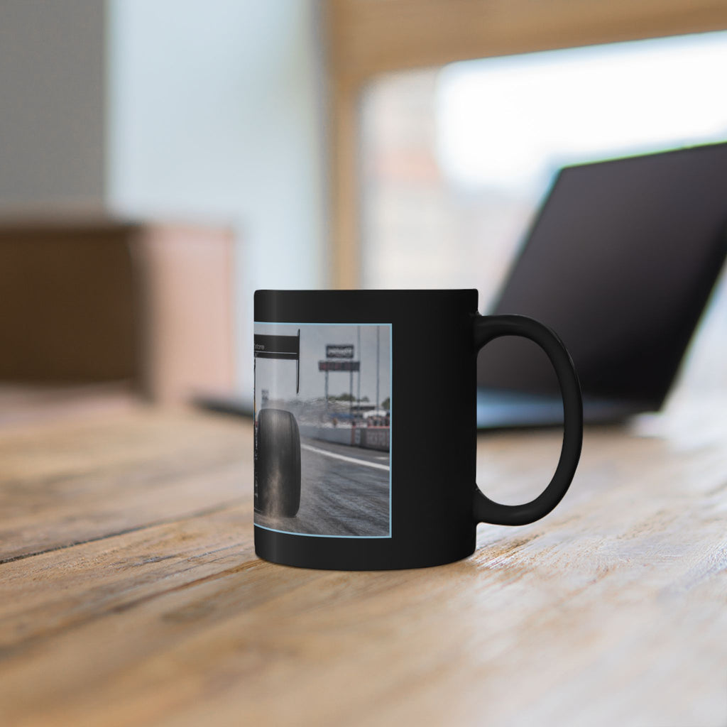 Dragster Racing Black Mug — High-Speed Drag Racing Photo Coffee Cup (11oz/15oz)