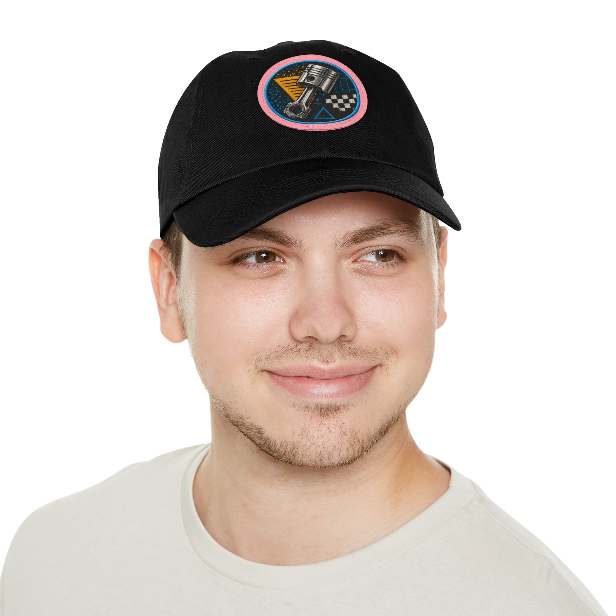 Racing Piston Patch Dad Hat — Vintage Motorhead Leather Patch Cap
