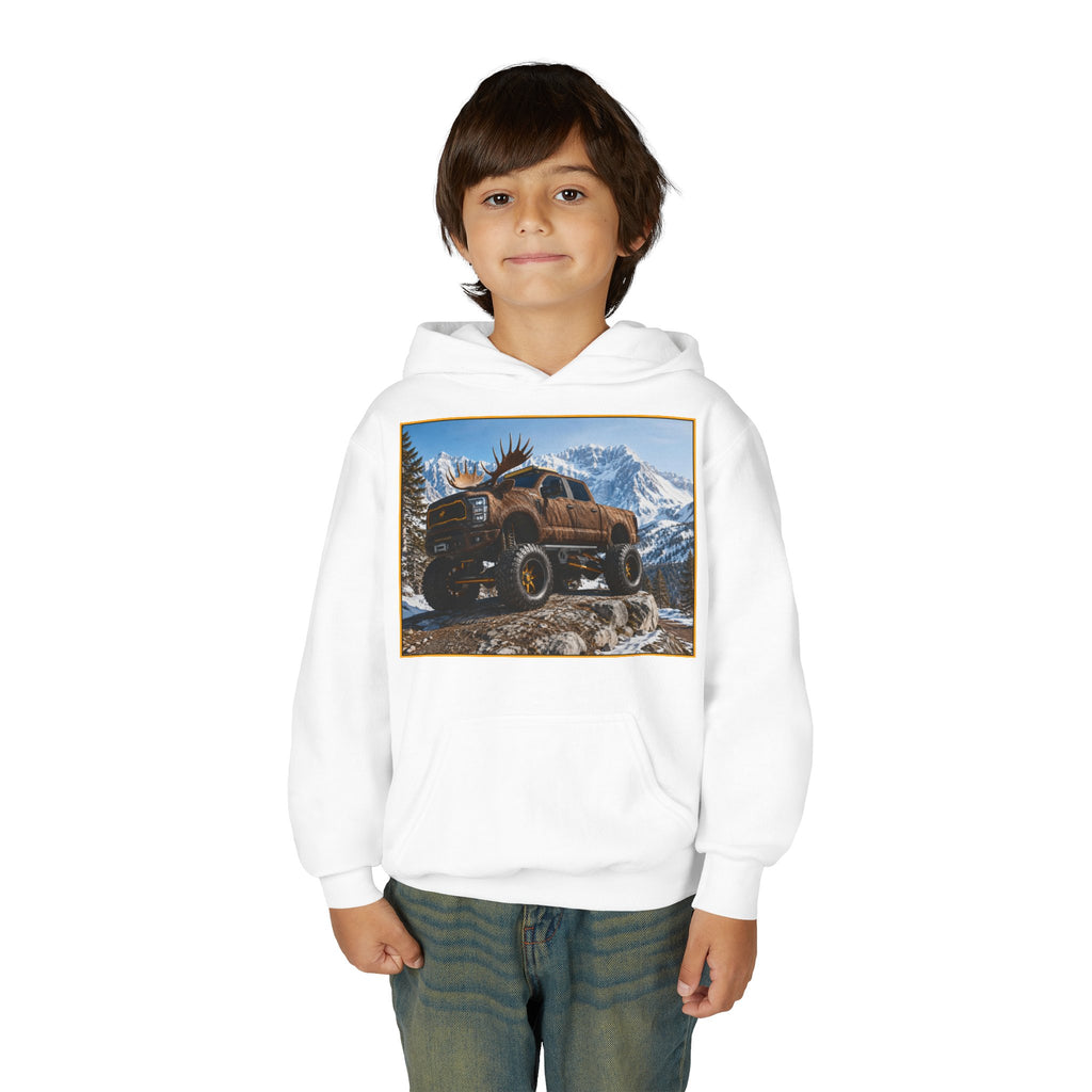 Youth Hoodie - Moose Truck Mountain Adventure Graphic