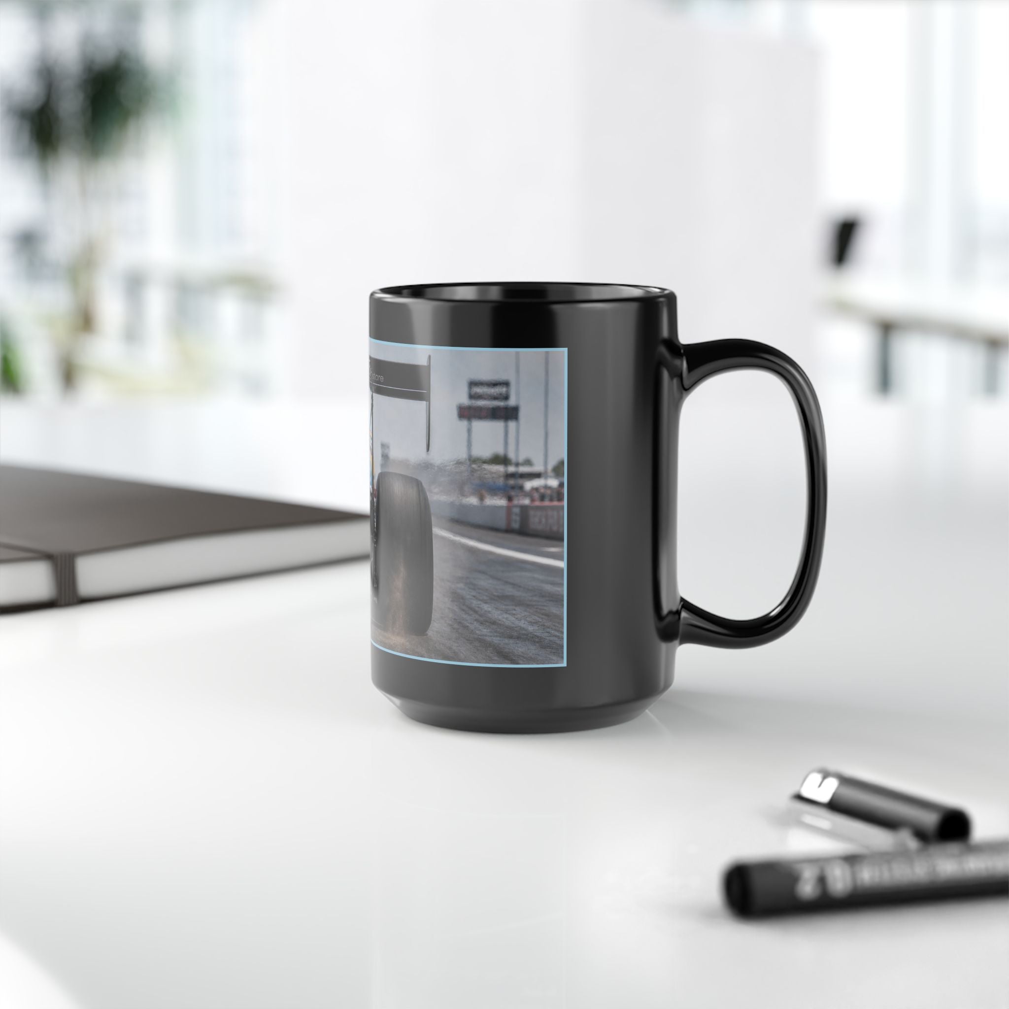 Dragster Racing Black Mug — High-Speed Drag Racing Photo Coffee Cup (11oz/15oz)