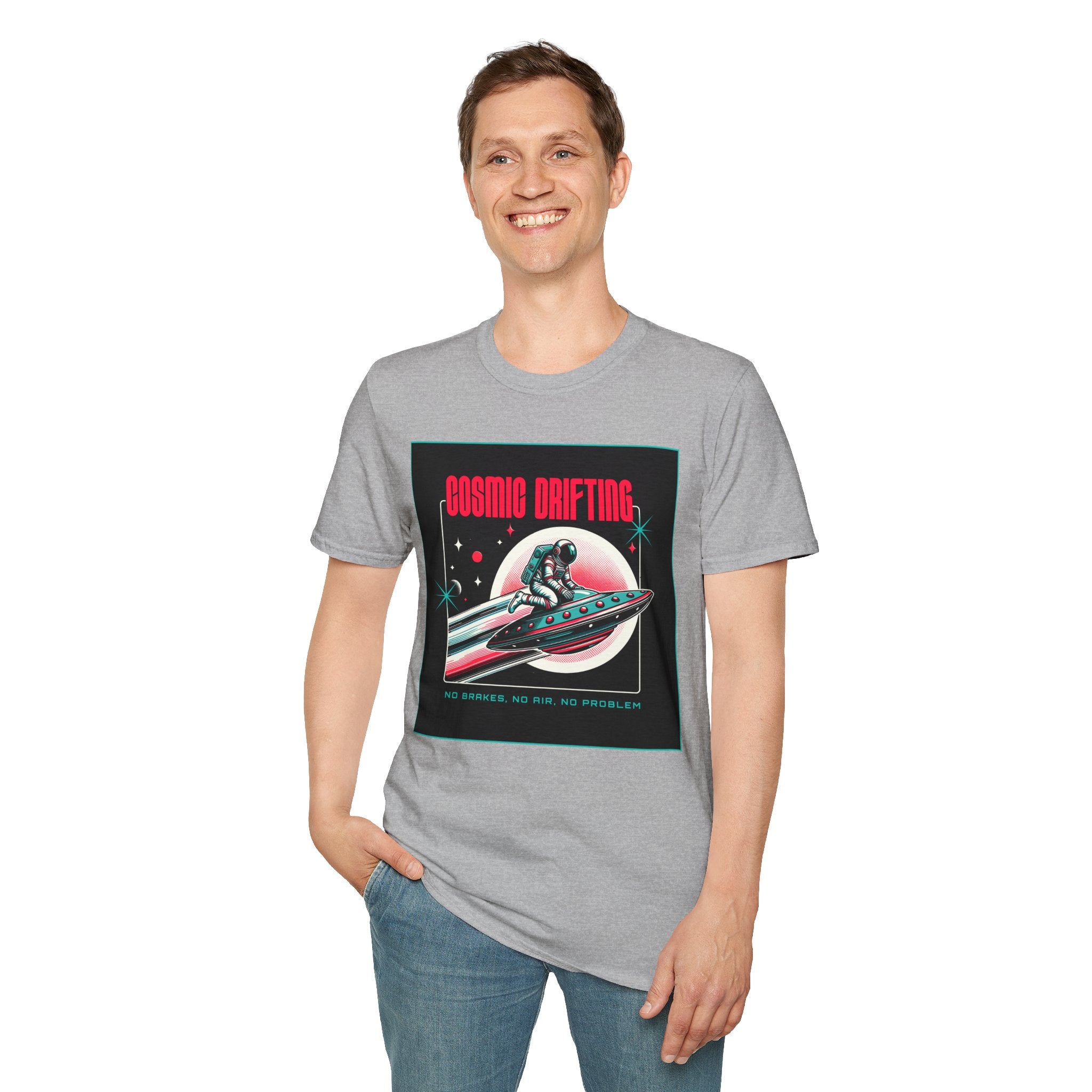 Cosmic Drifting T-Shirt — Retro Astronaut & UFO Vintage Space Tee