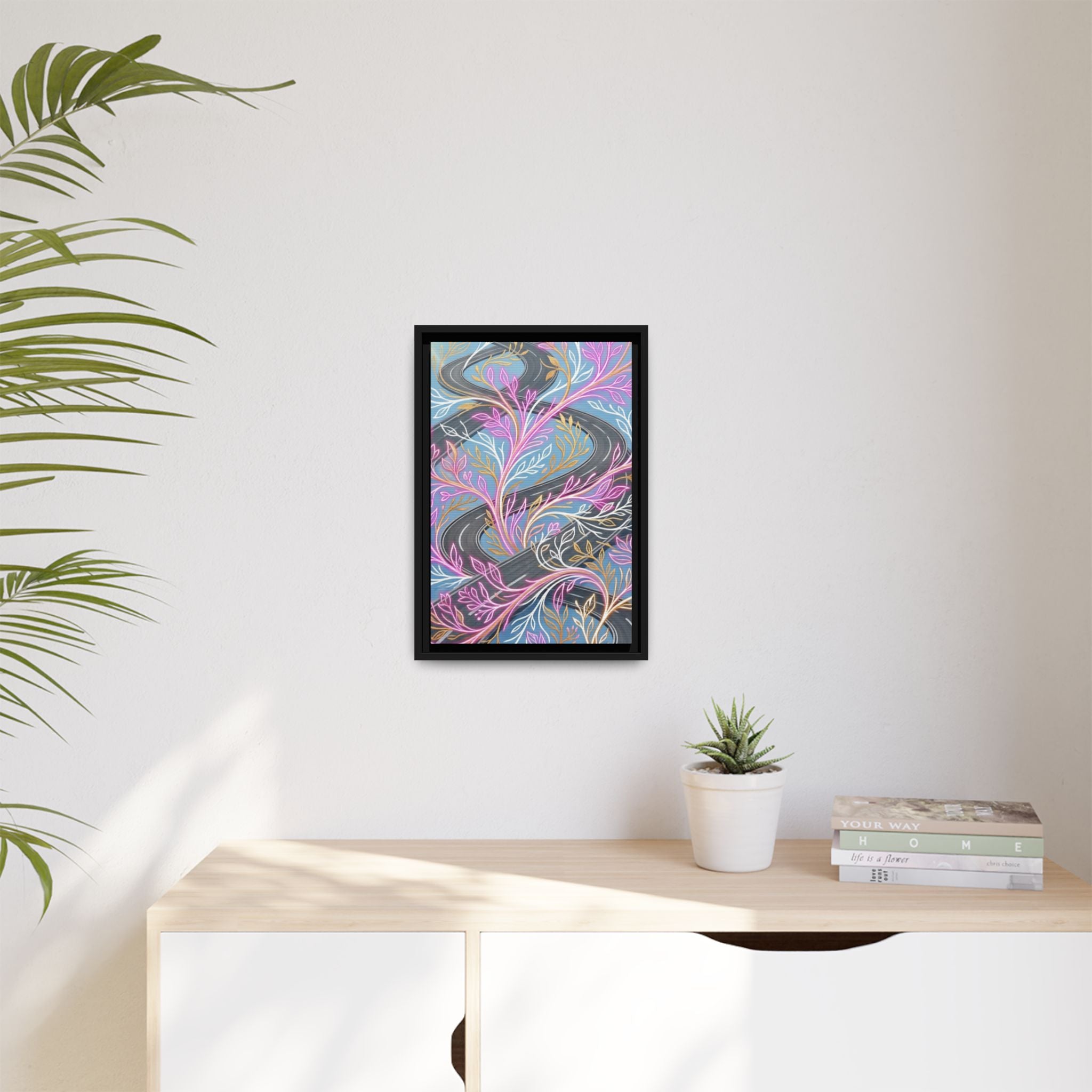 Framed Matte Canvas Floral Vines Wall Art — Pastel Botanical Abstract
