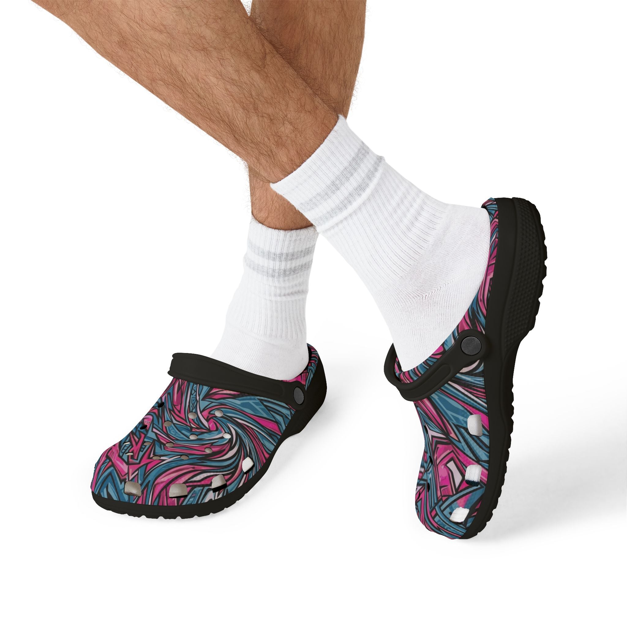 Pink & Teal Abstract Mosaic EVA Clogs — Patterned Slip-On Foam Shoes