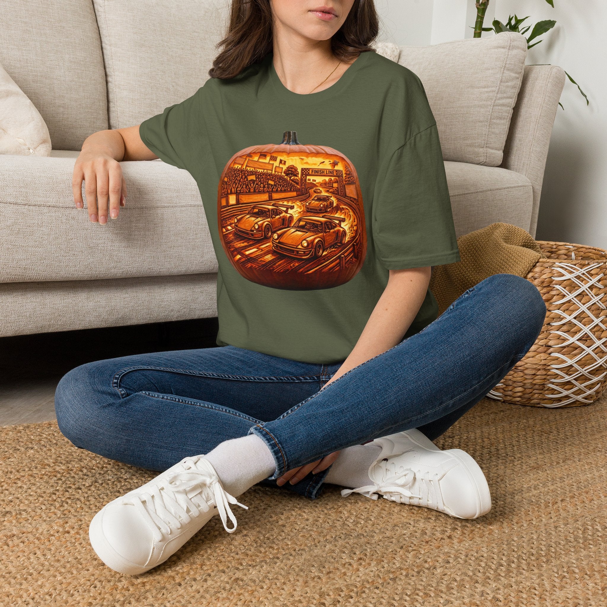 Vintage Racing Pumpkin T-Shirt — Retro Car Grand Prix Halloween Tee