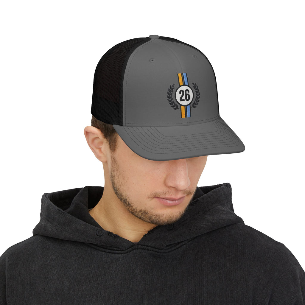 Number 26 Laurel Stripe Trucker Hat — Racing-Inspired Snapback Cap