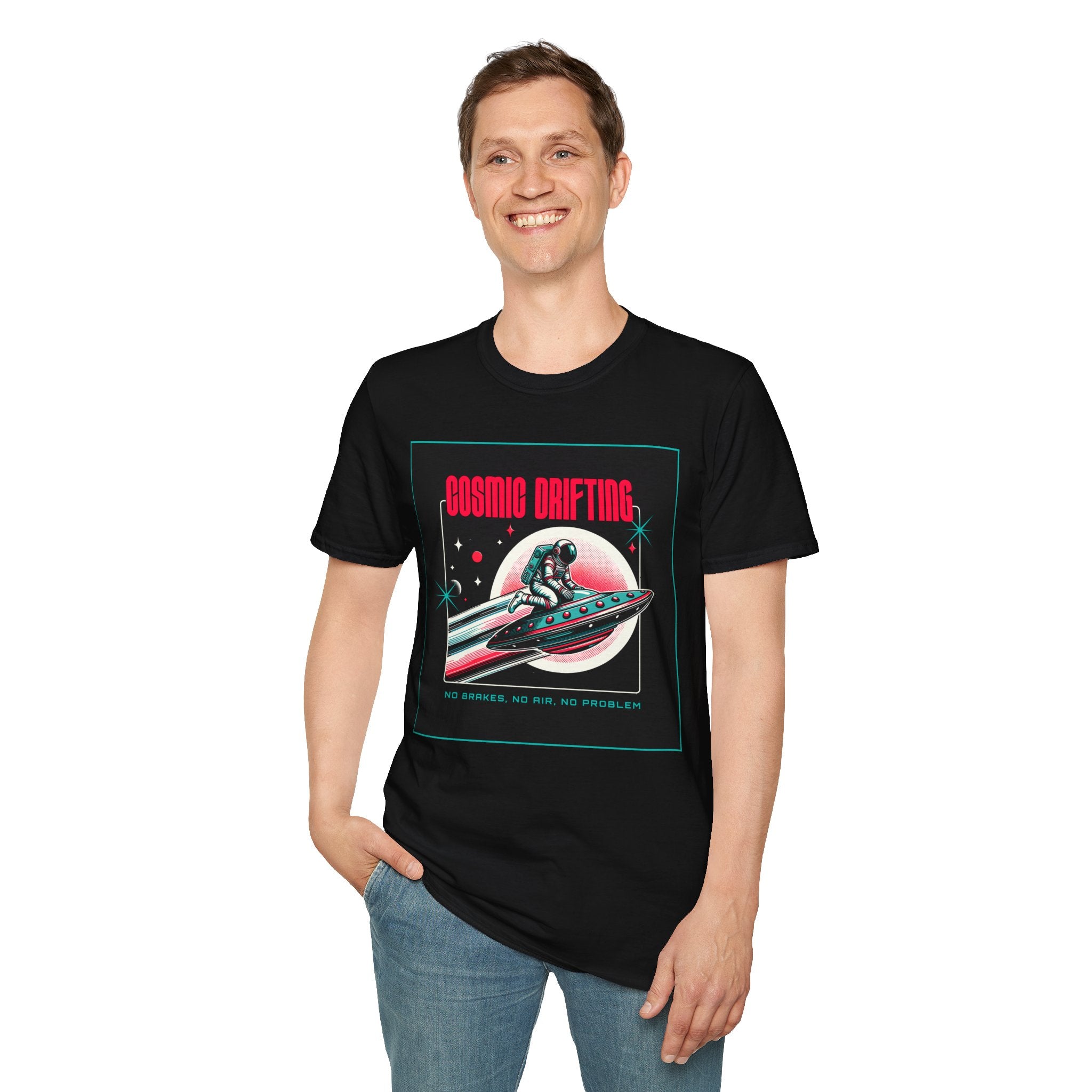 Cosmic Drifting T-Shirt — Retro Astronaut & UFO Vintage Space Tee