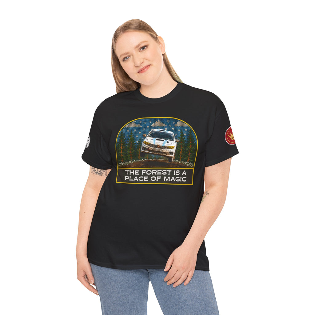 Forest Rally T‑Shirt – 'The Forest Is a Place of Magic' Cross-stitched Style Graphic