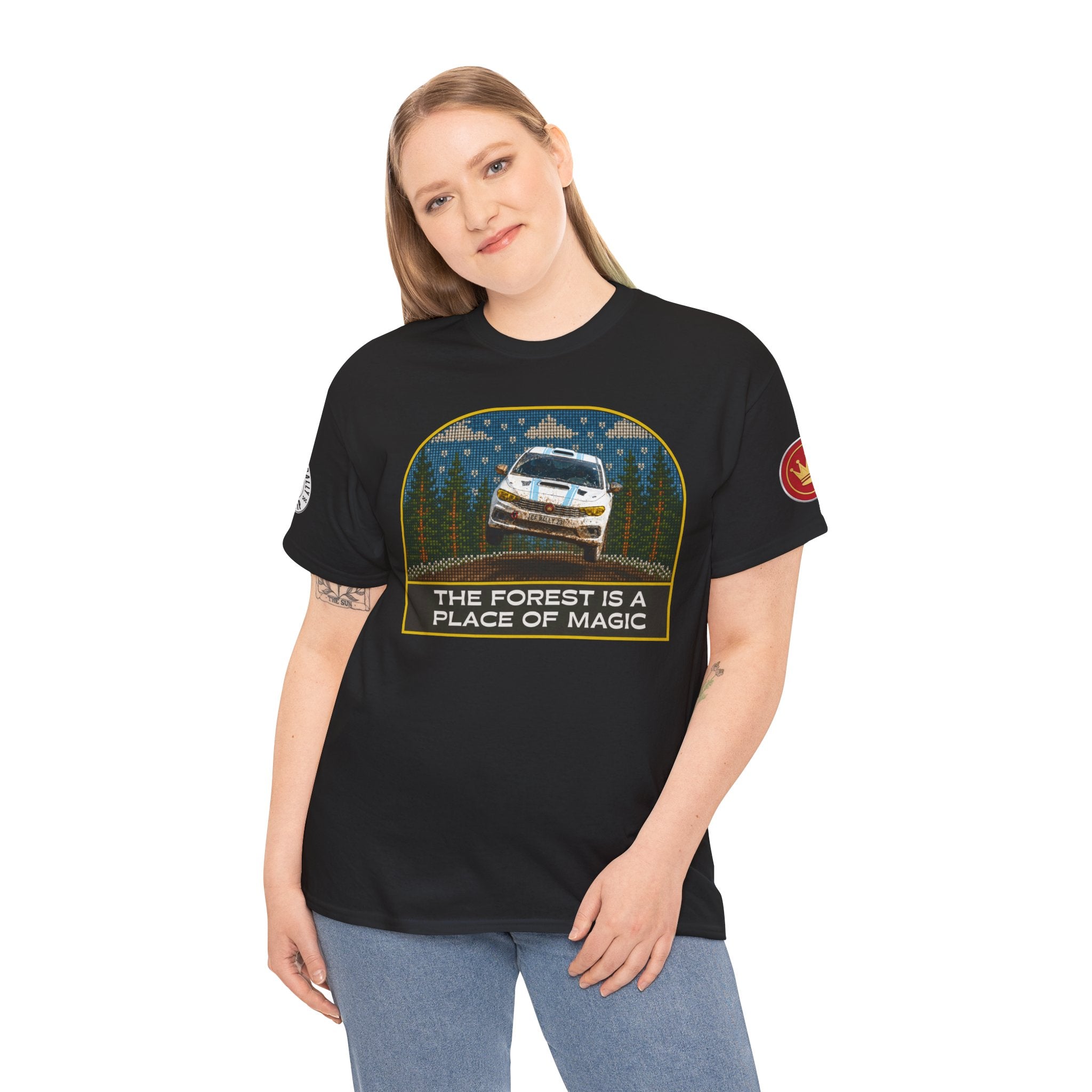 Forest Rally T‑Shirt – 'The Forest Is a Place of Magic' Cross-stitched Style Graphic