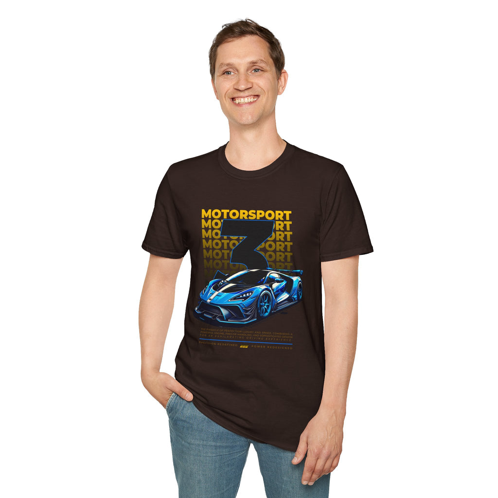 Motorsport No.3 Racing T‑Shirt — Blue Supercar Graphic Tee