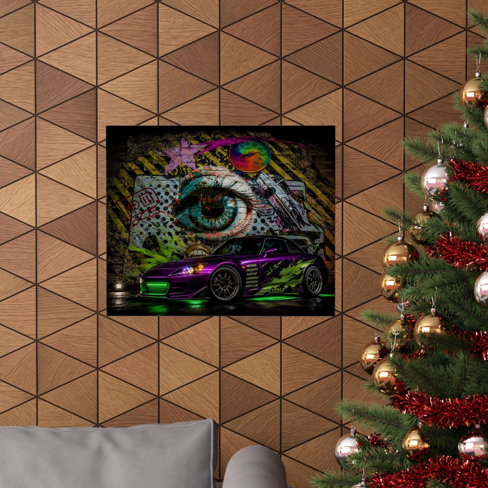 Graffiti Sports Car Matte Poster — Neon Drift Street Art Wall Print