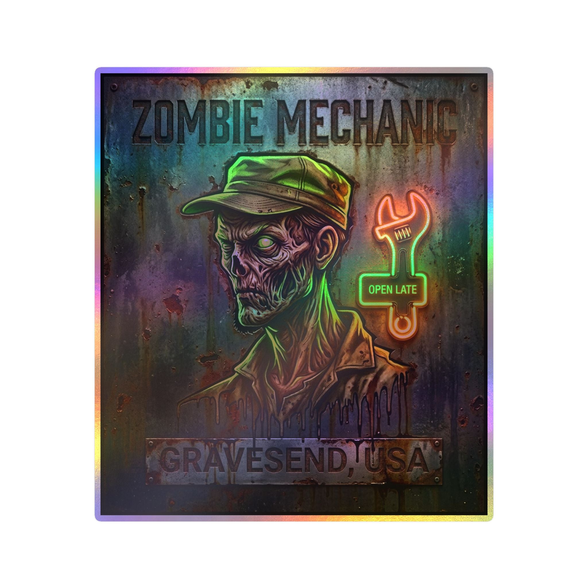 Zombie Mechanic Vinyl Decal — Horror Garage Sticker (Kiss-Cut)