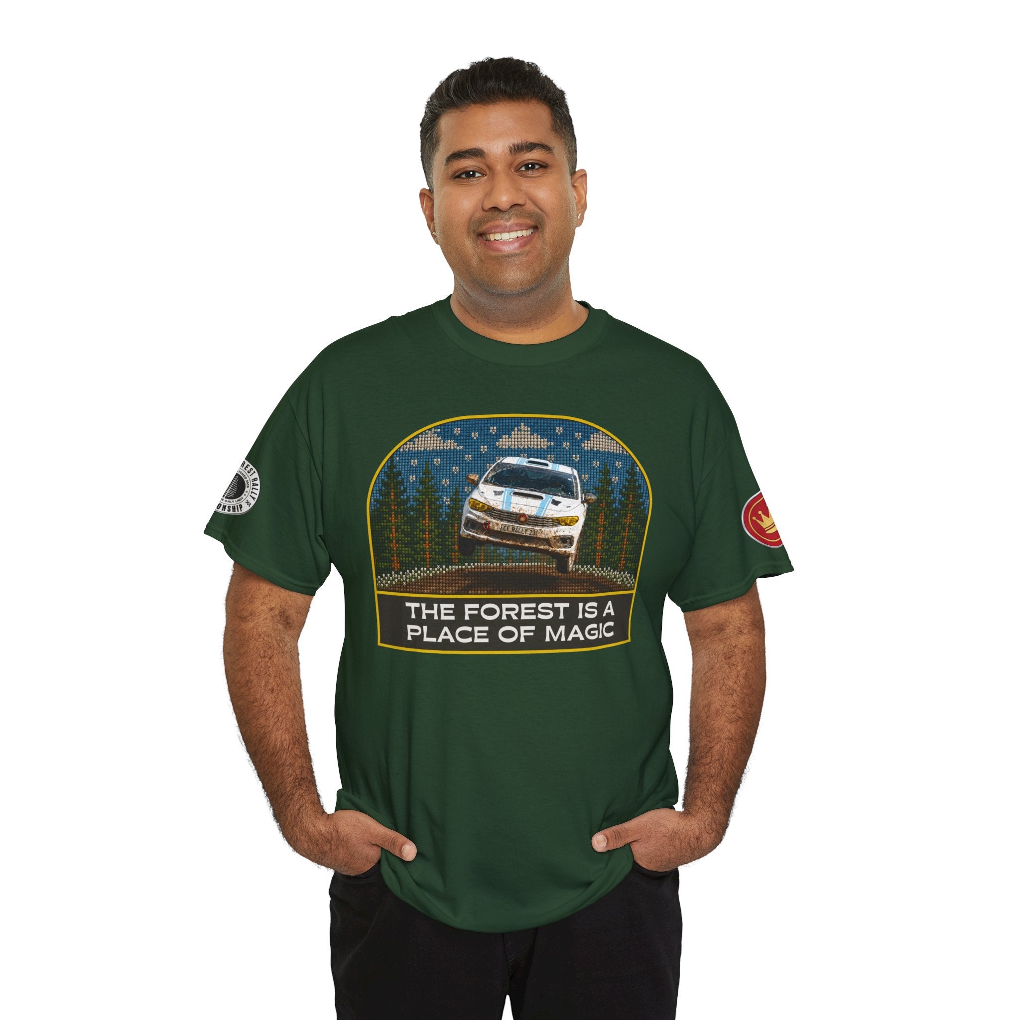 Forest Rally T‑Shirt – 'The Forest Is a Place of Magic' Cross-stitched Style Graphic