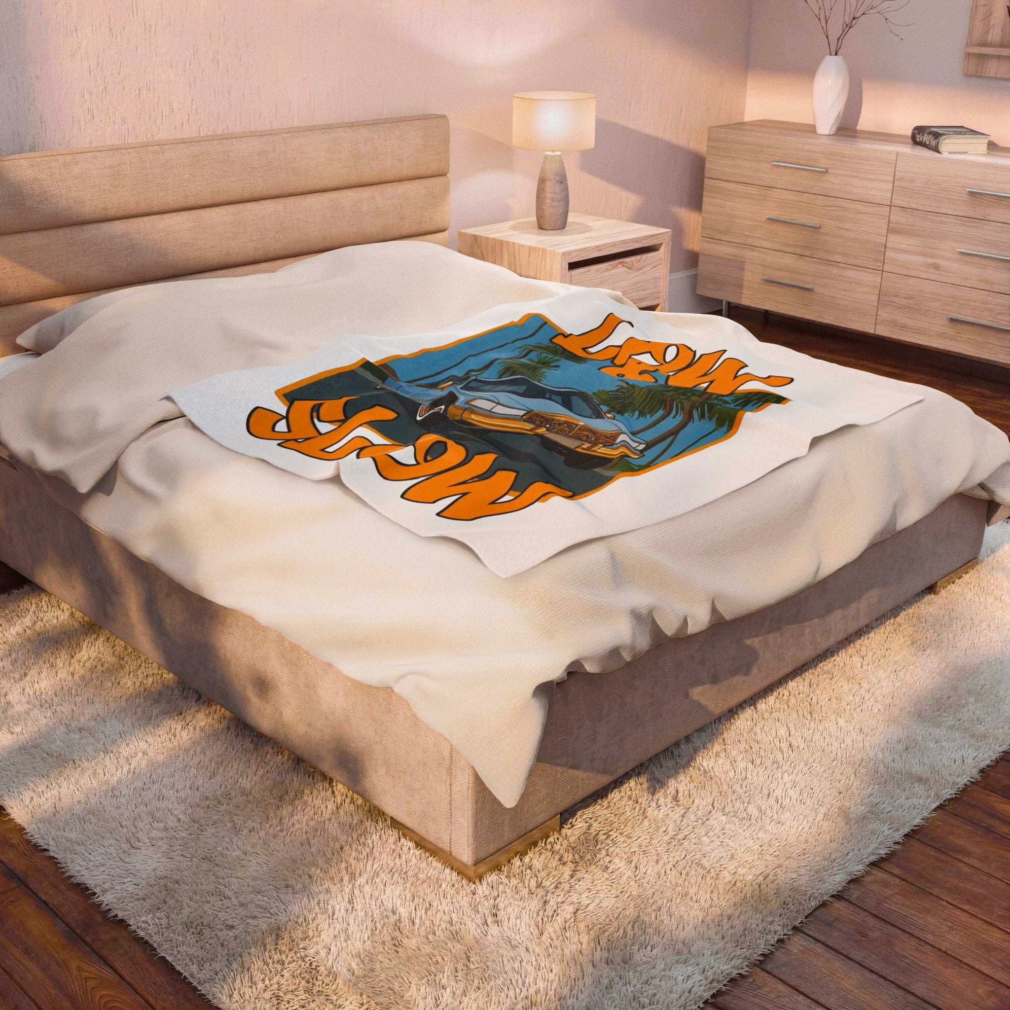 Velveteen Plush Blanket — "Low & Slow" Classic Car Retro Palm Beach Throw