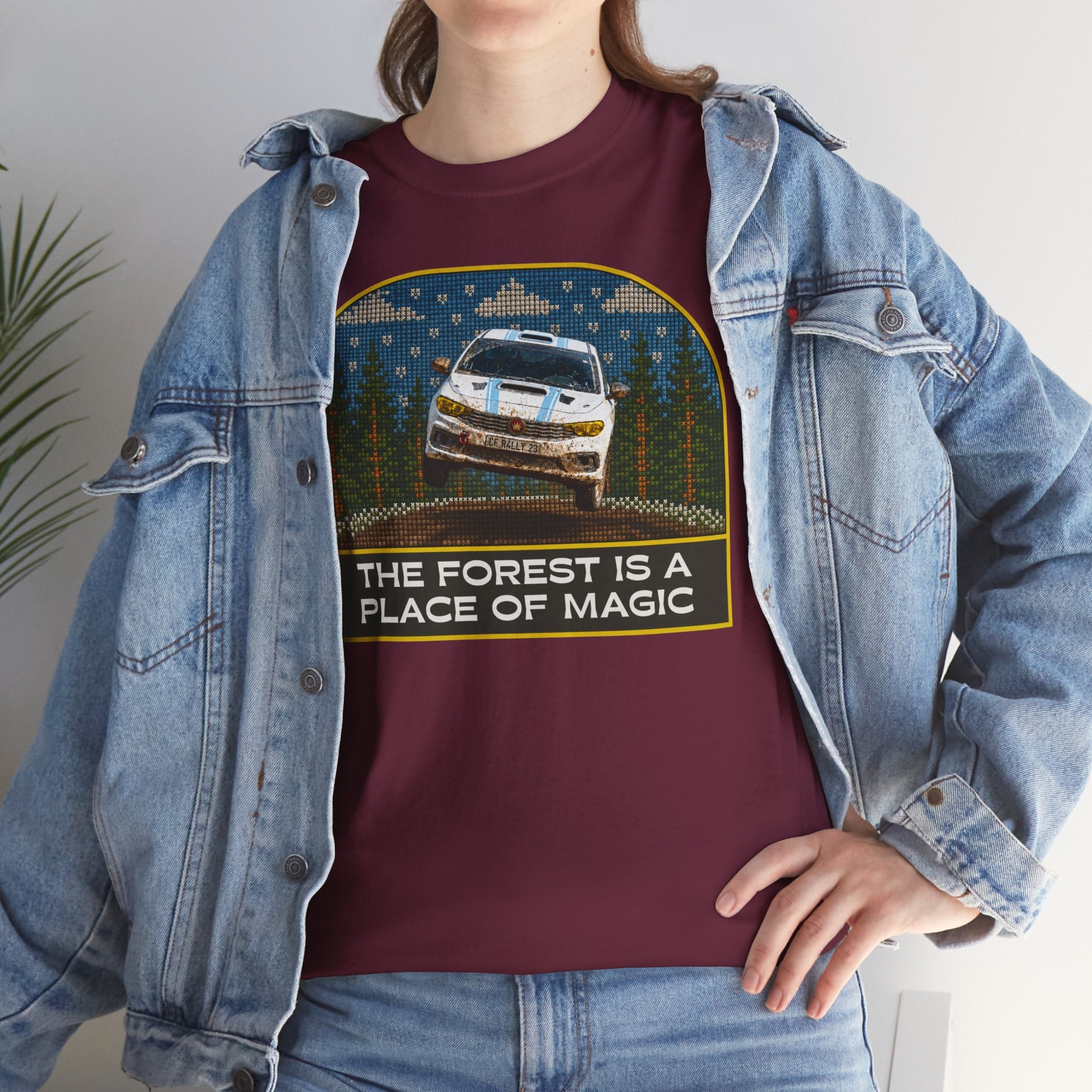 Forest Rally T‑Shirt – 'The Forest Is a Place of Magic' Cross-stitched Style Graphic