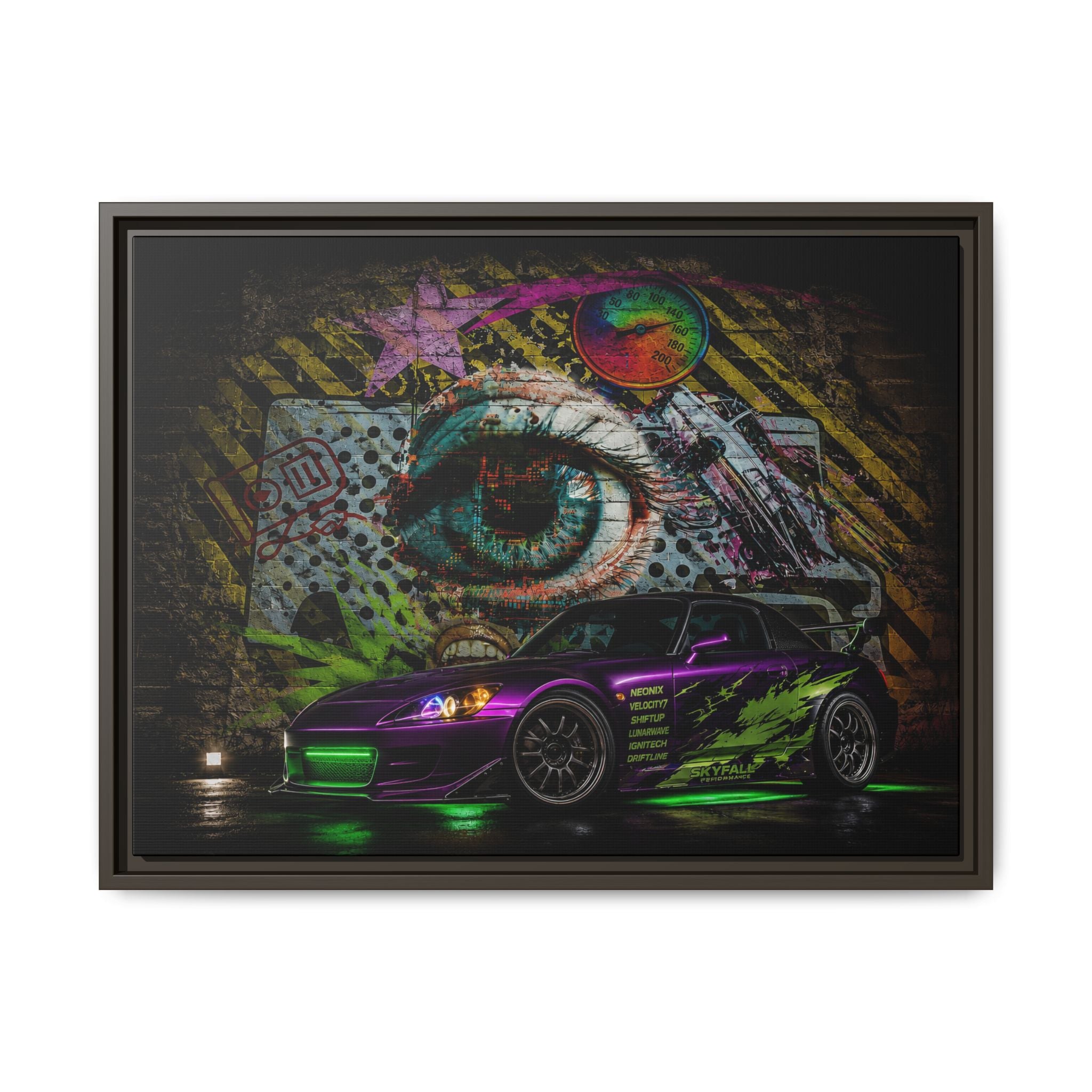 Graffiti Sports Car Matte Canvas - Framed Wall Art