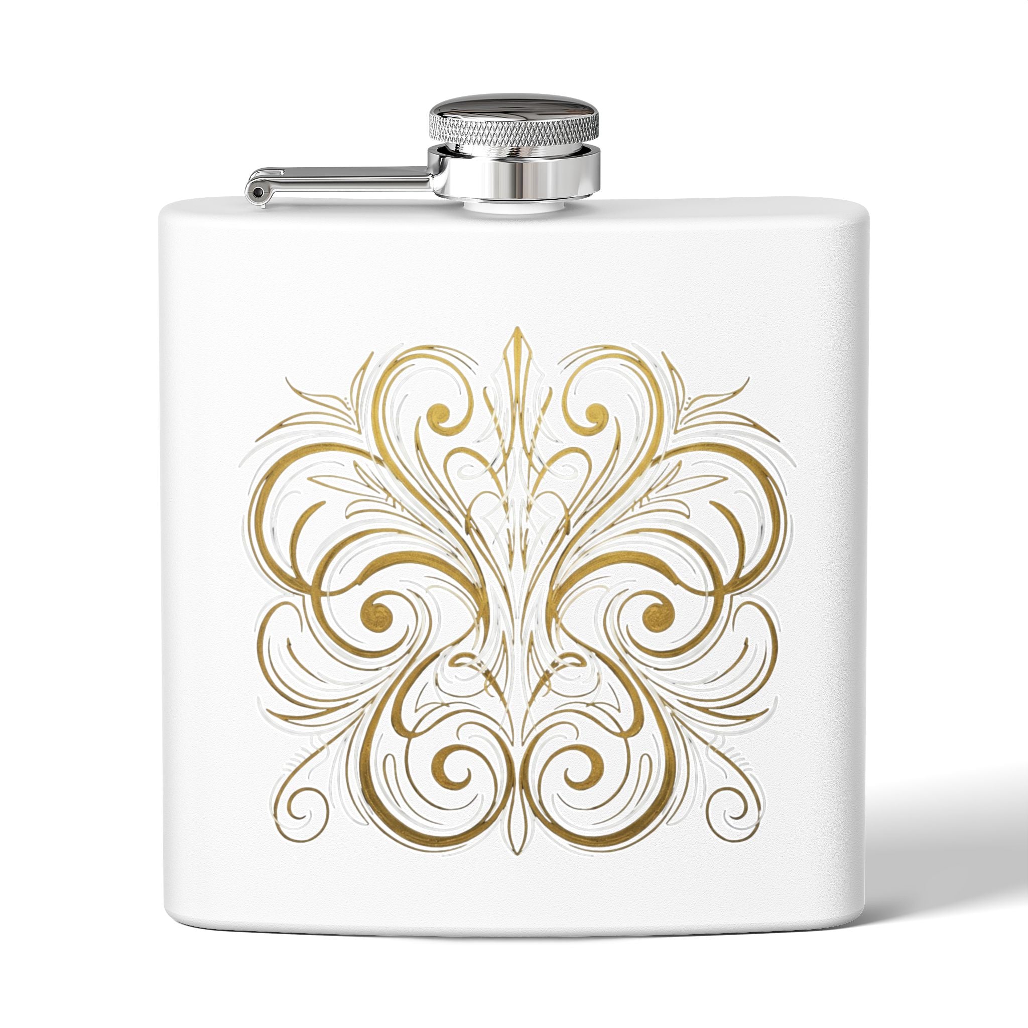 Gold Filigree 6oz Stainless Steel Flask — Vintage Pinstripe Pocket Hip Flask