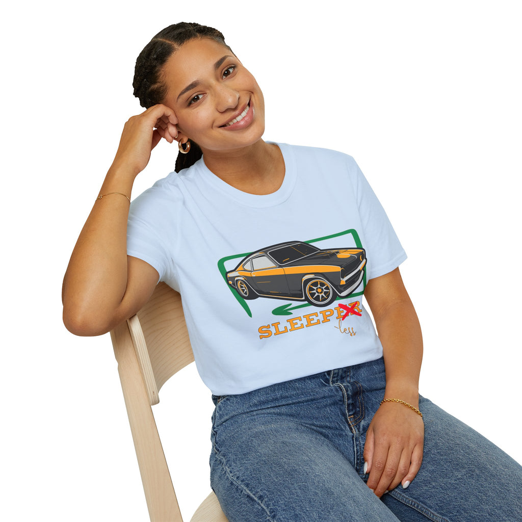 Classic Muscle Car T-Shirt — Retro 'Sleepless' Graphic Tee