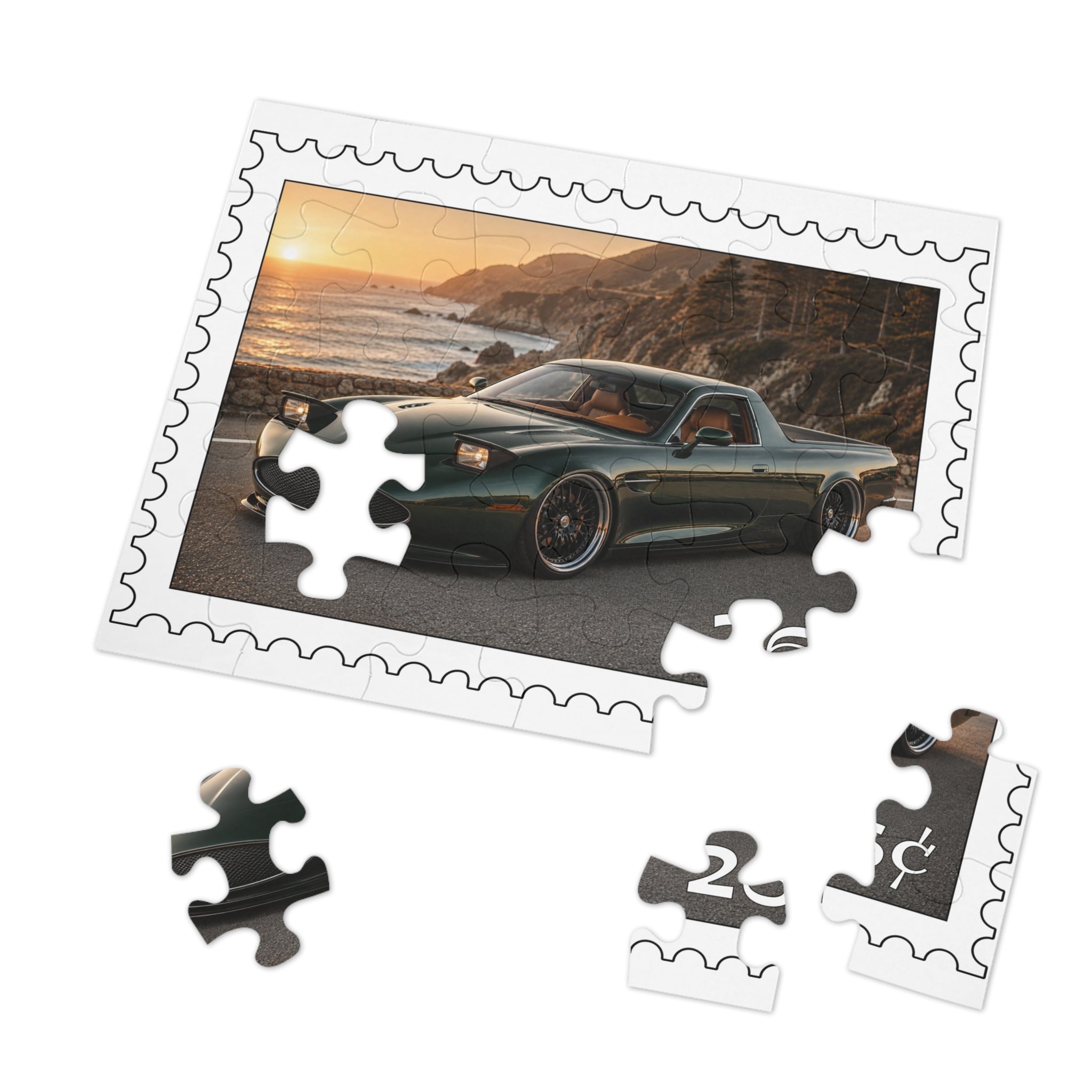 Sports Car Puzzle — Coastal Sunset 26 Stamp Design (Jigsaw with Tin)