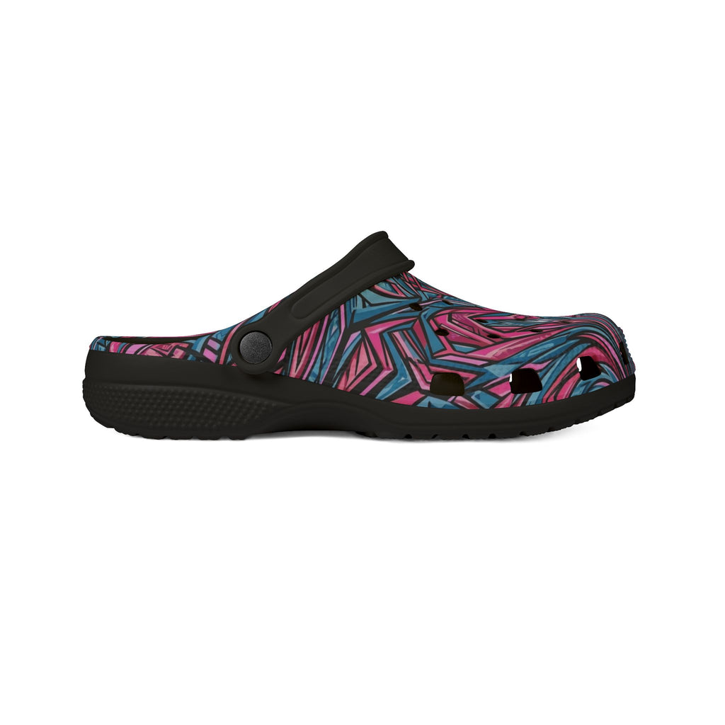 Pink & Teal Abstract Mosaic EVA Clogs — Patterned Slip-On Foam Shoes