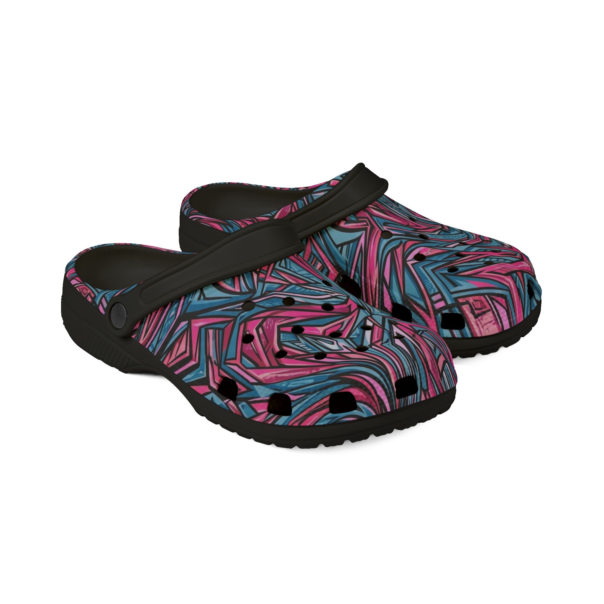 Pink & Teal Abstract Mosaic EVA Clogs — Patterned Slip-On Foam Shoes