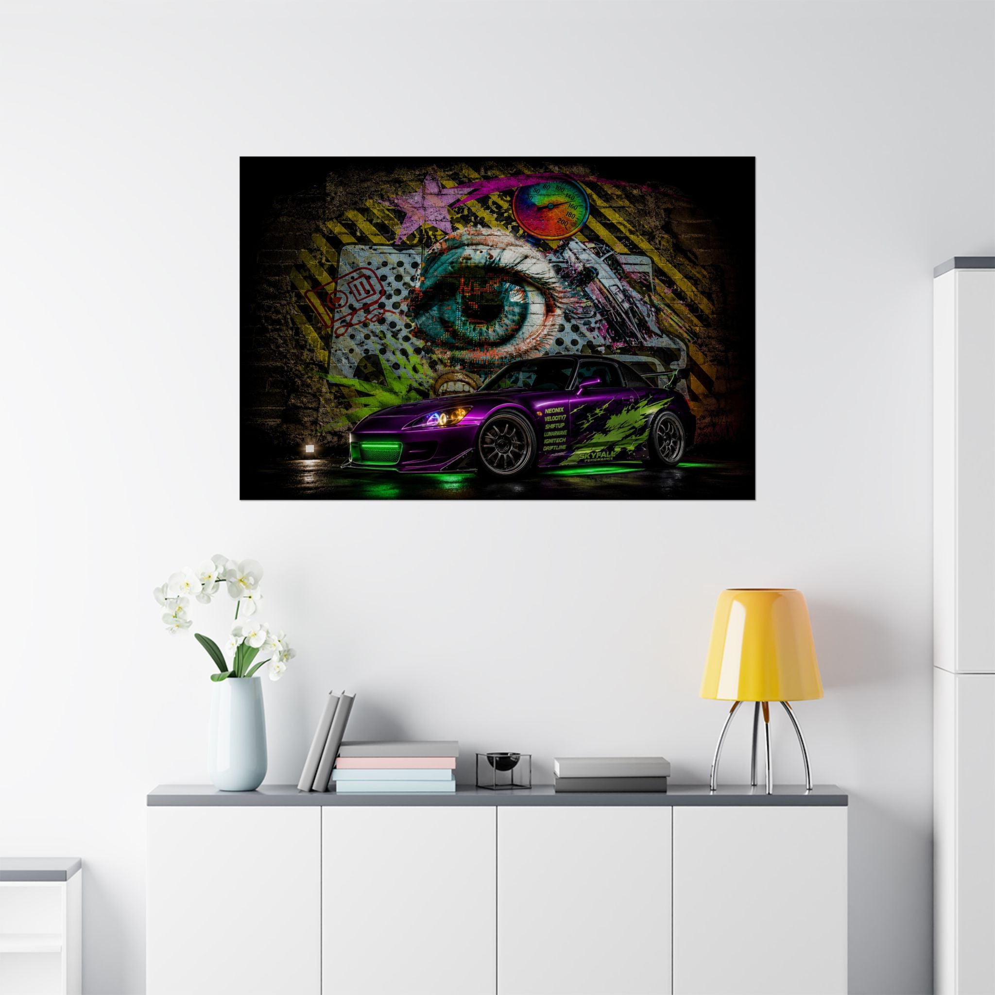 Graffiti Sports Car Matte Poster — Neon Drift Street Art Wall Print