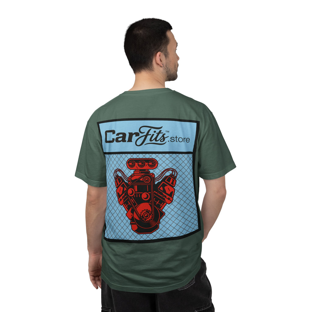 CarFits.store Big Prints T-Shirt — Retro Engine & Scenic Drive