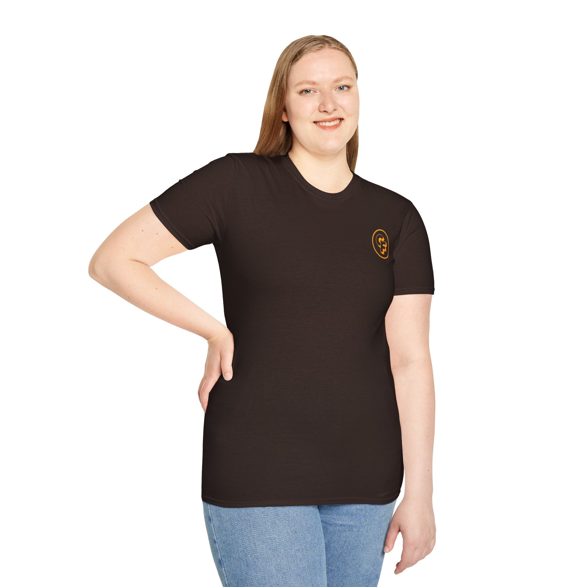 Minimal Orange CF Logo T-Shirt — Subtle Chest & Statement Back Graphic