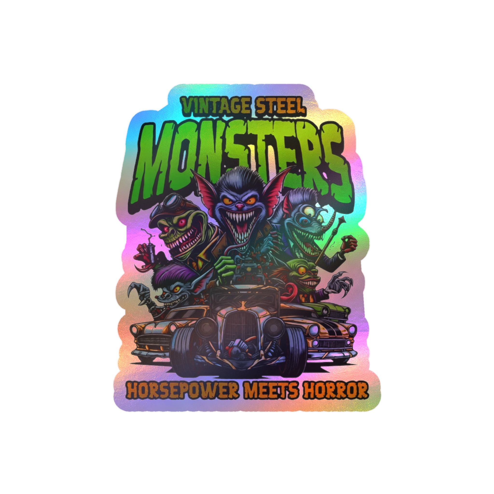 Vintage Steel Monsters Kiss-Cut Vinyl Decal — Horsepower Meets Horror Car Sticker
