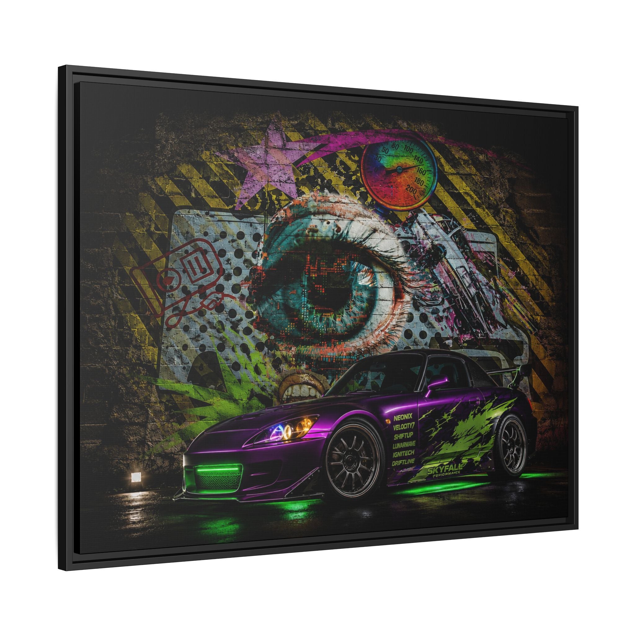 Graffiti Sports Car Matte Canvas - Framed Wall Art