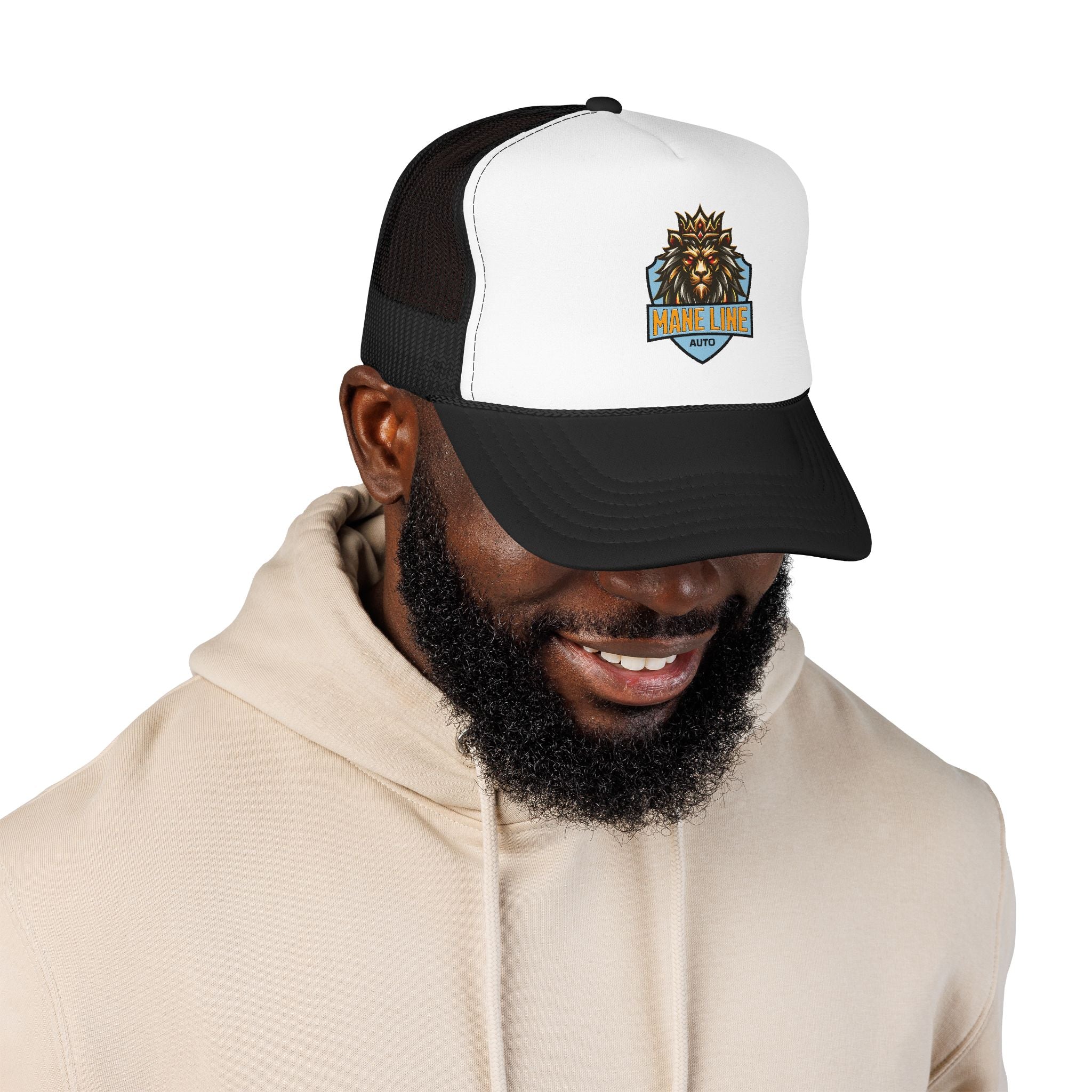 Logo Trucker Hat — 'Mane Line Auto' Foam Mesh Cap