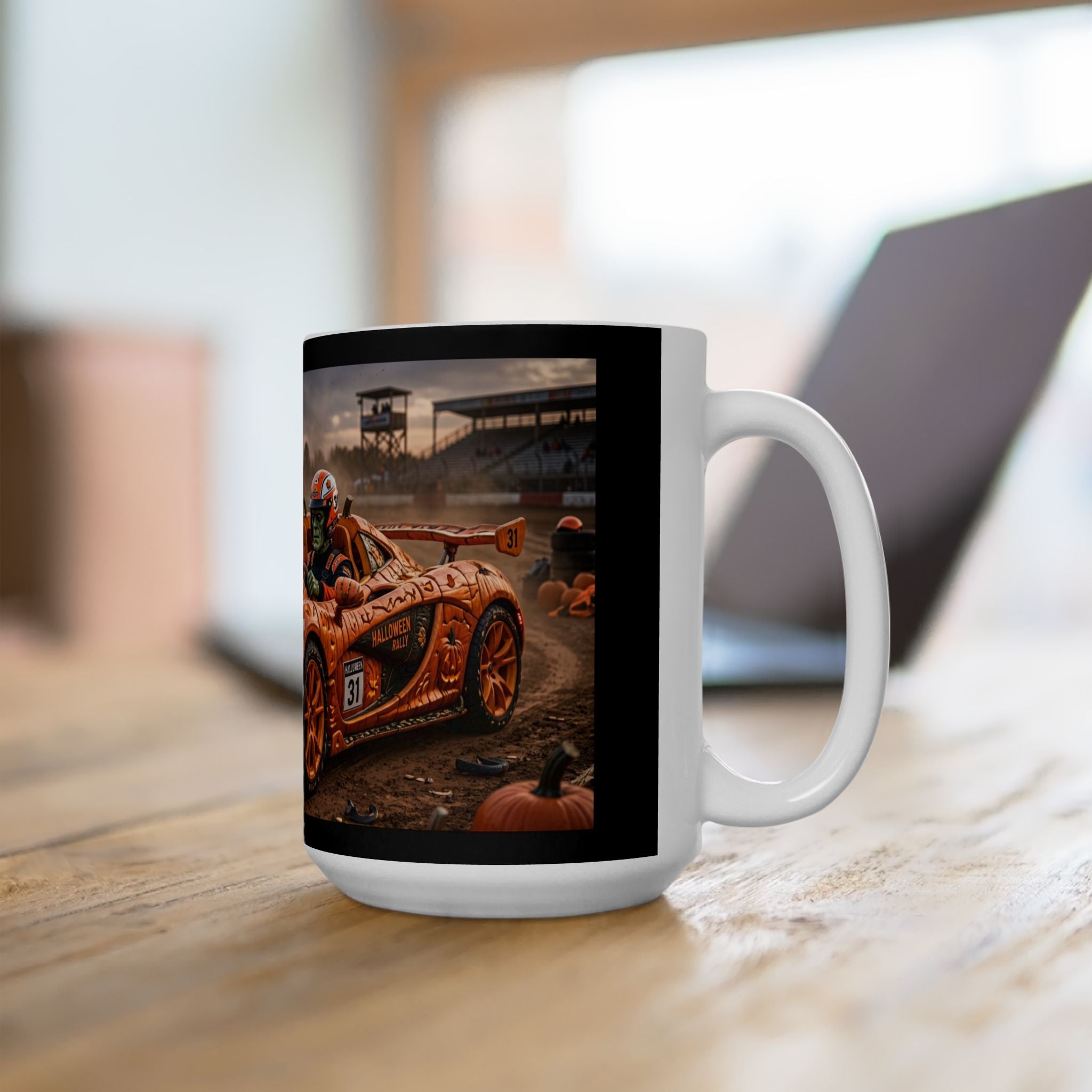 Racing Car Mug — Orange Pumpkin Sports Car (11oz & 15oz)