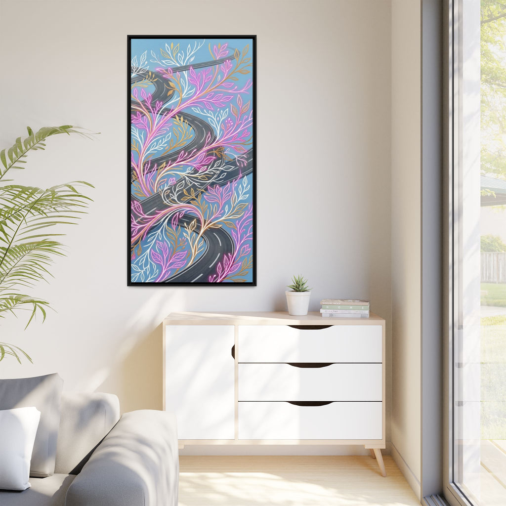 Framed Matte Canvas Floral Vines Wall Art — Pastel Botanical Abstract