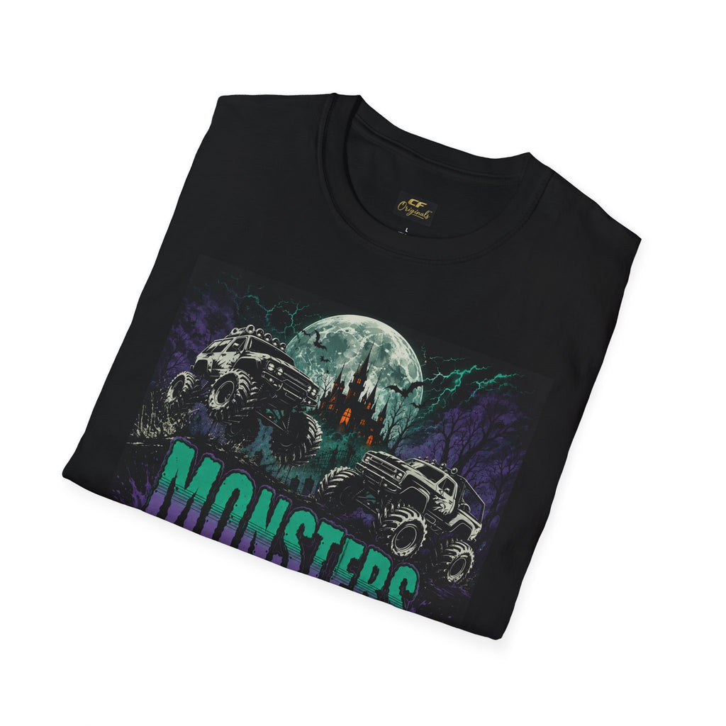 Monster Truck Halloween T‑Shirt — ‘Monsters’ Moonlit Off‑Road Graphic Tee