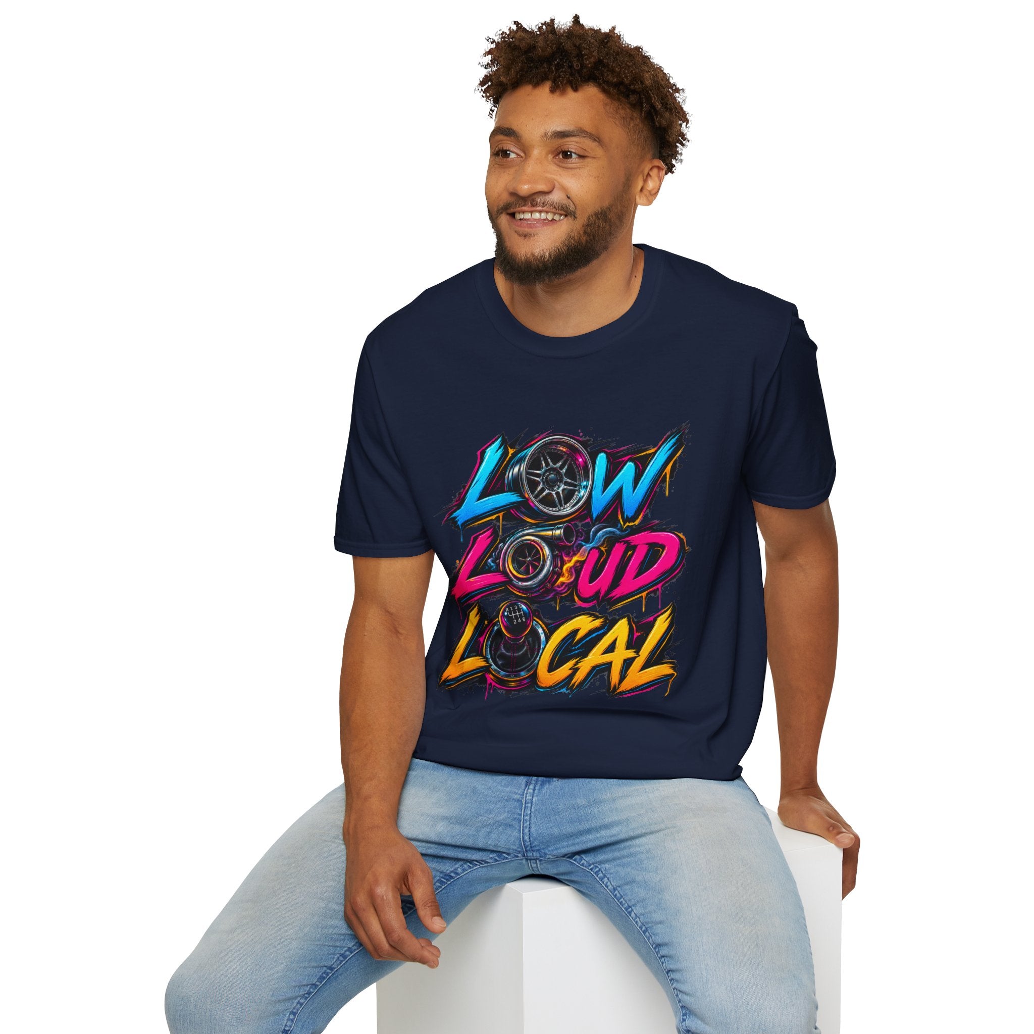 'Low Loud Local' - Neon Car T-Shirt