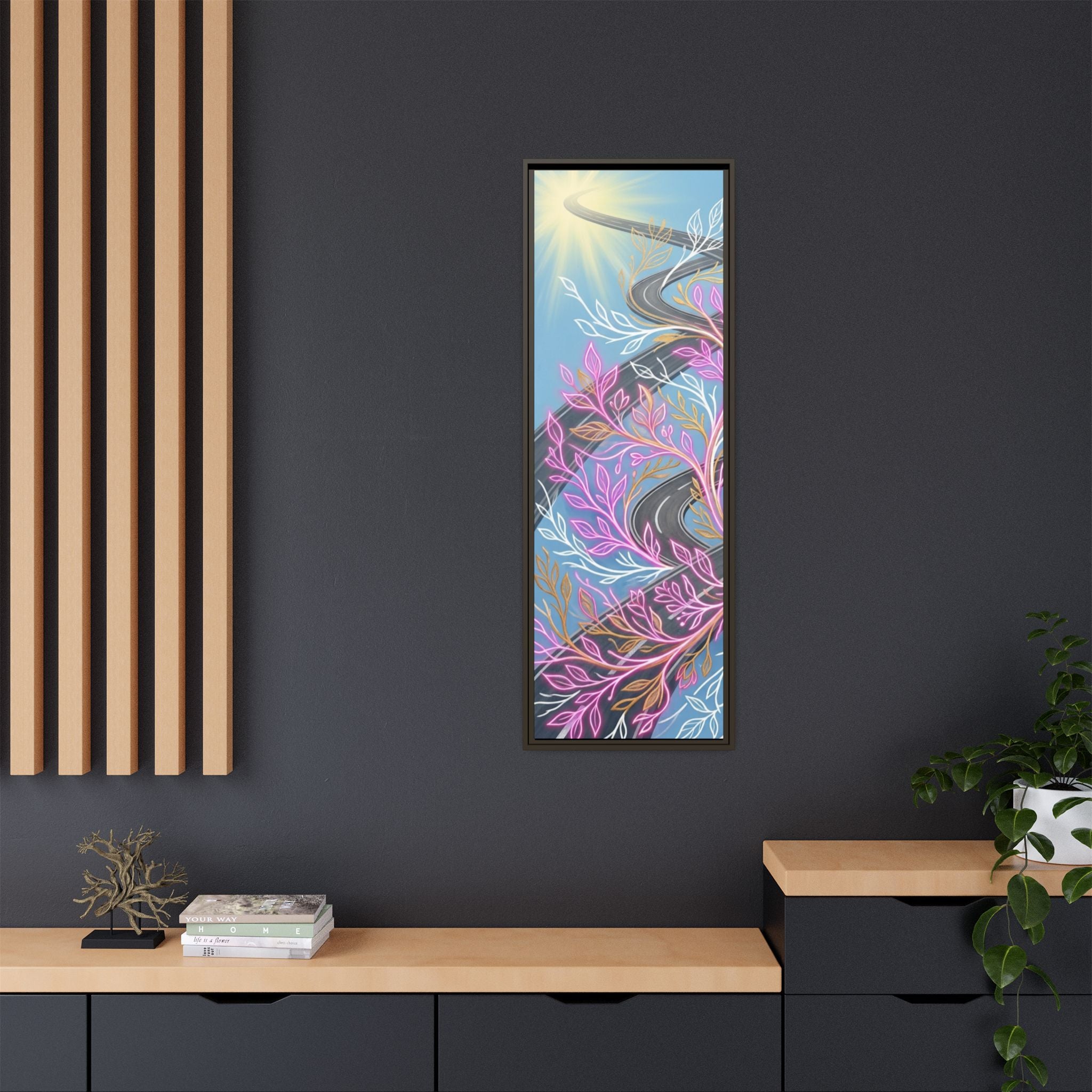 Framed Matte Canvas Floral Vines Wall Art — Pastel Botanical Abstract