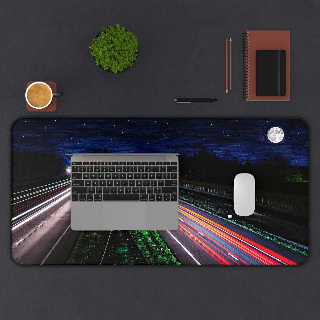 Night Highway Desk Mat – Long Exposure and Marker Mouse Pad
