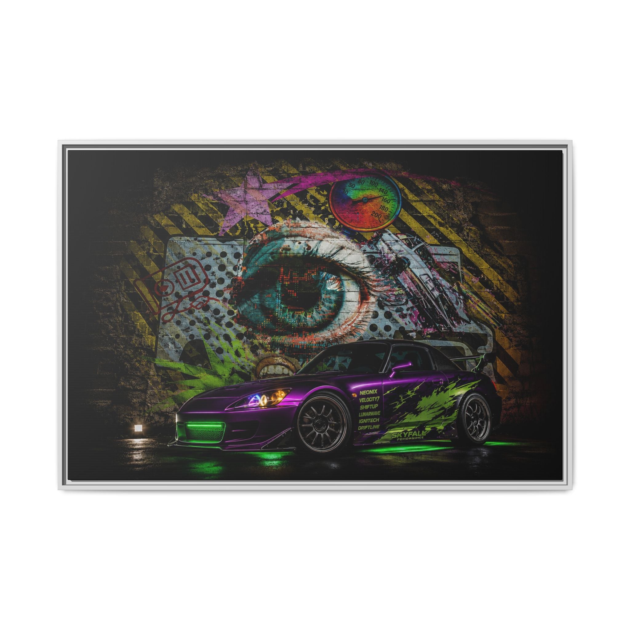 Graffiti Sports Car Matte Canvas - Framed Wall Art
