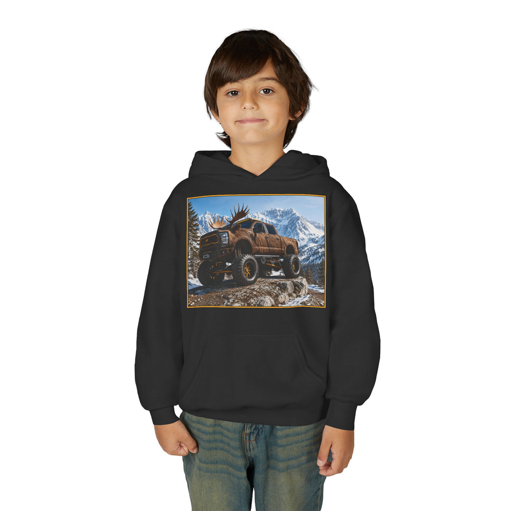 Youth Hoodie - Moose Truck Mountain Adventure Graphic