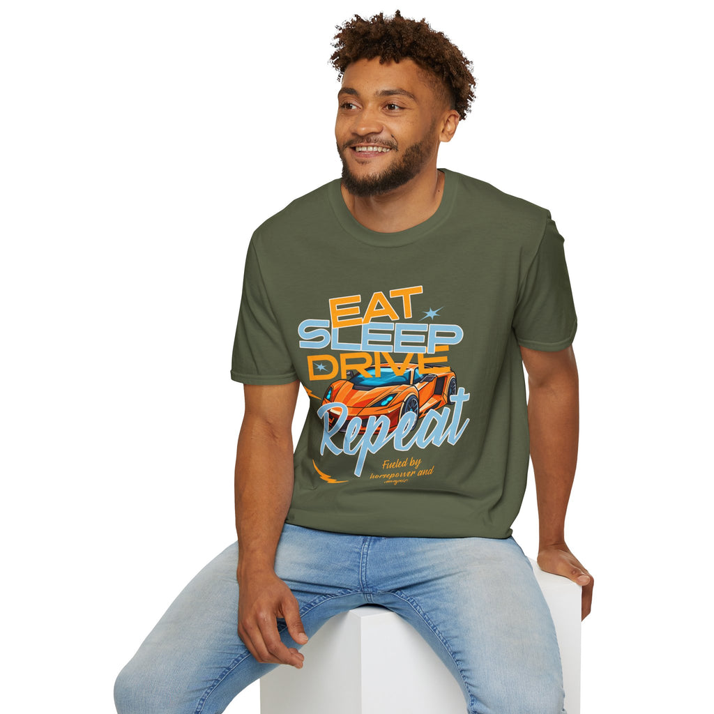 Eat Sleep Drive Repeat T-Shirt — Racing Car Graphic Tee for Motorsport Fans