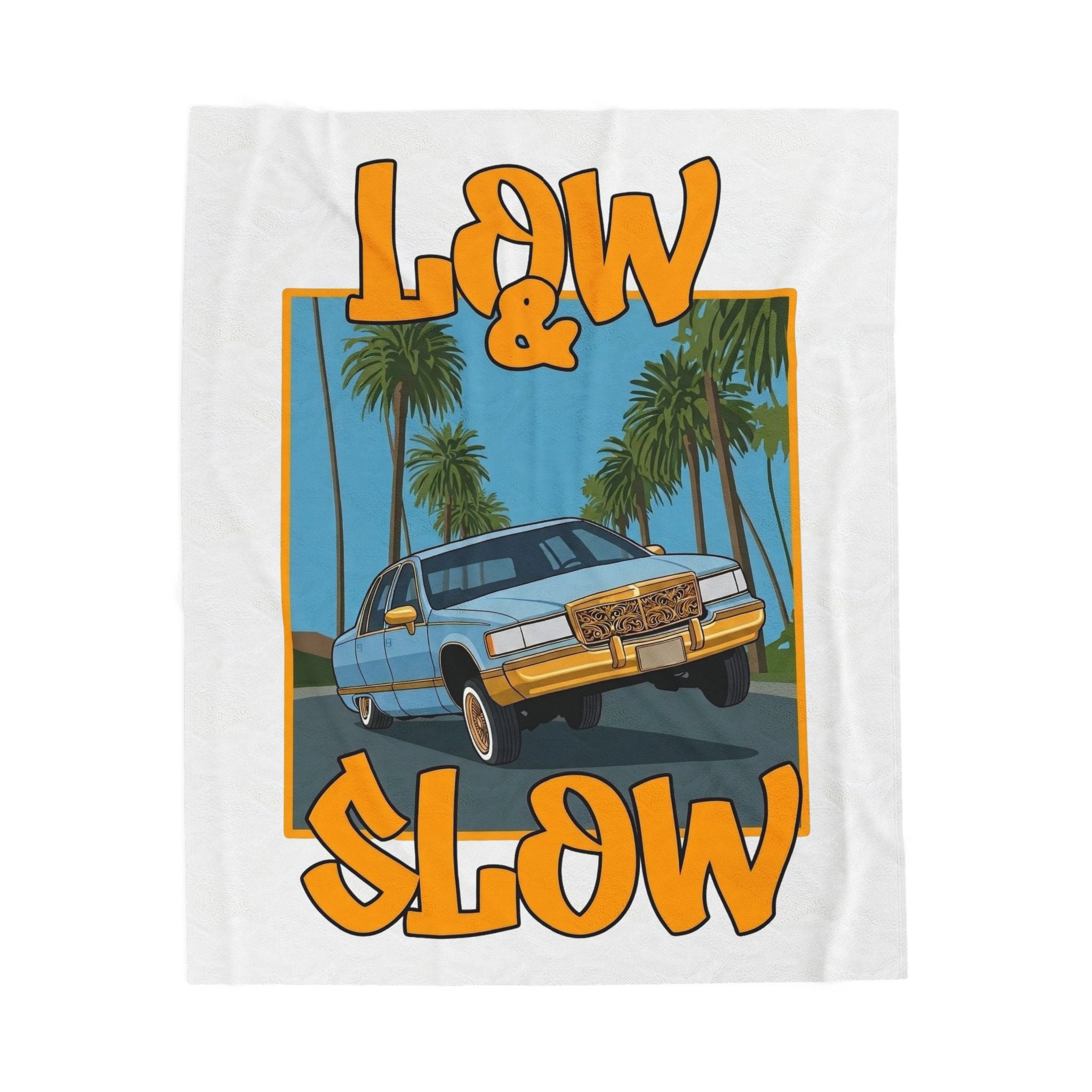 Velveteen Plush Blanket — "Low & Slow" Classic Car Retro Palm Beach Throw